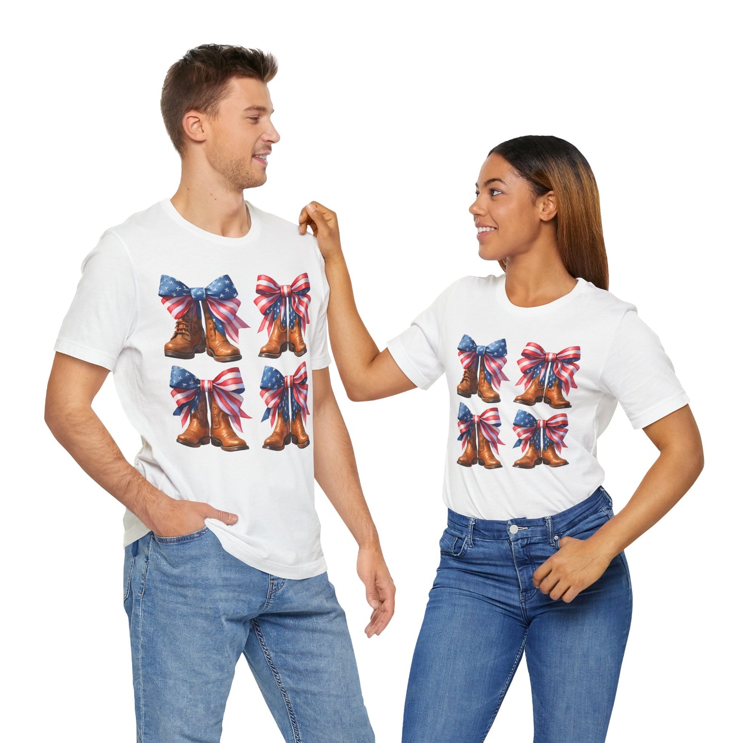 T-Shirt American Cowboy Boot with American Flags Patriotic Tee