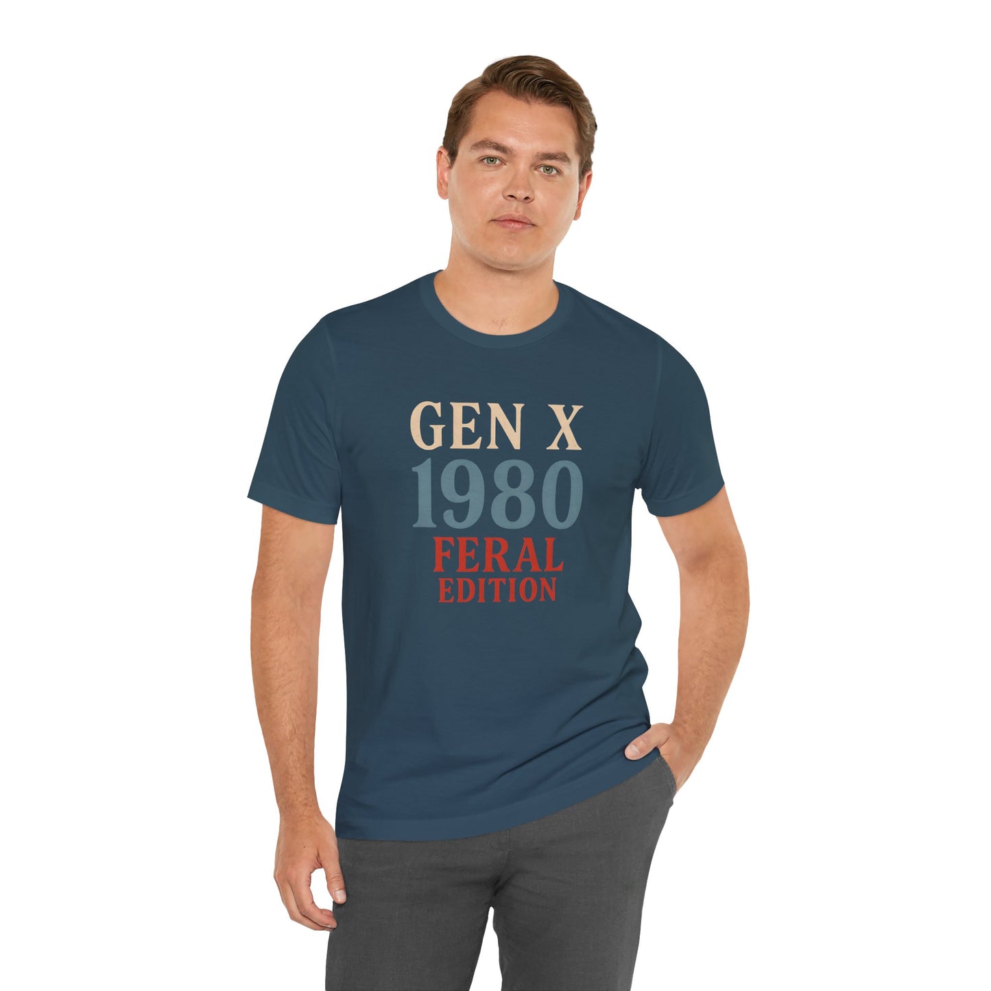 GEN X 1980 Feral Edition Tee | Unisex Jersey Short Sleeve T-Shirt, Vintage Fashion, Fun Gift, Retro Style, Casual Wear, Nostalgic Apparel