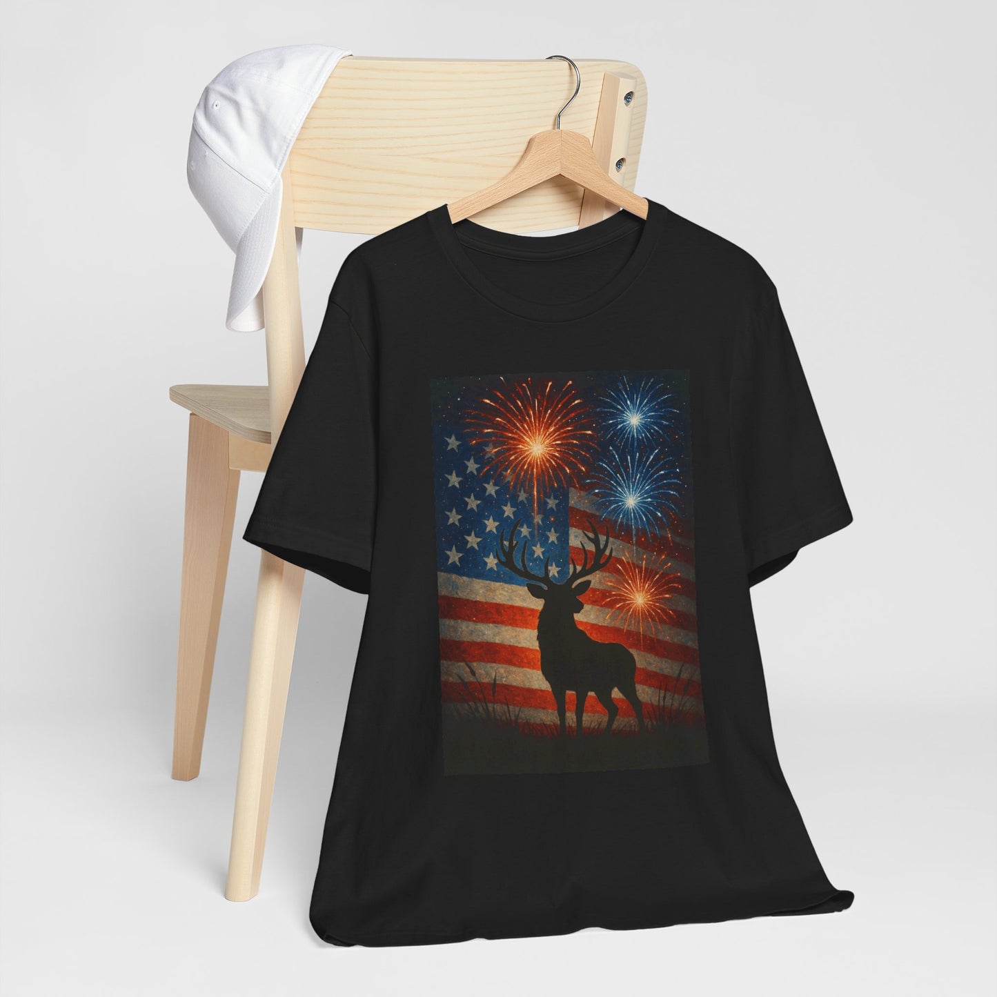 Patriotic Deer Tee, Unisex Short Sleeve Shirt, 4th of July Celebration, Independence Day Outfit, Casual Summer Wear, Americana Apparel