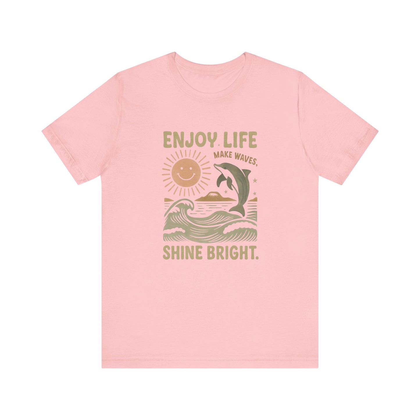 Enjoy Life Short Sleeve Tee - Retro Beach Vibes, Summer Style, Perfect Gift, Casual Wear, Dolphin Design, Fun Shirt