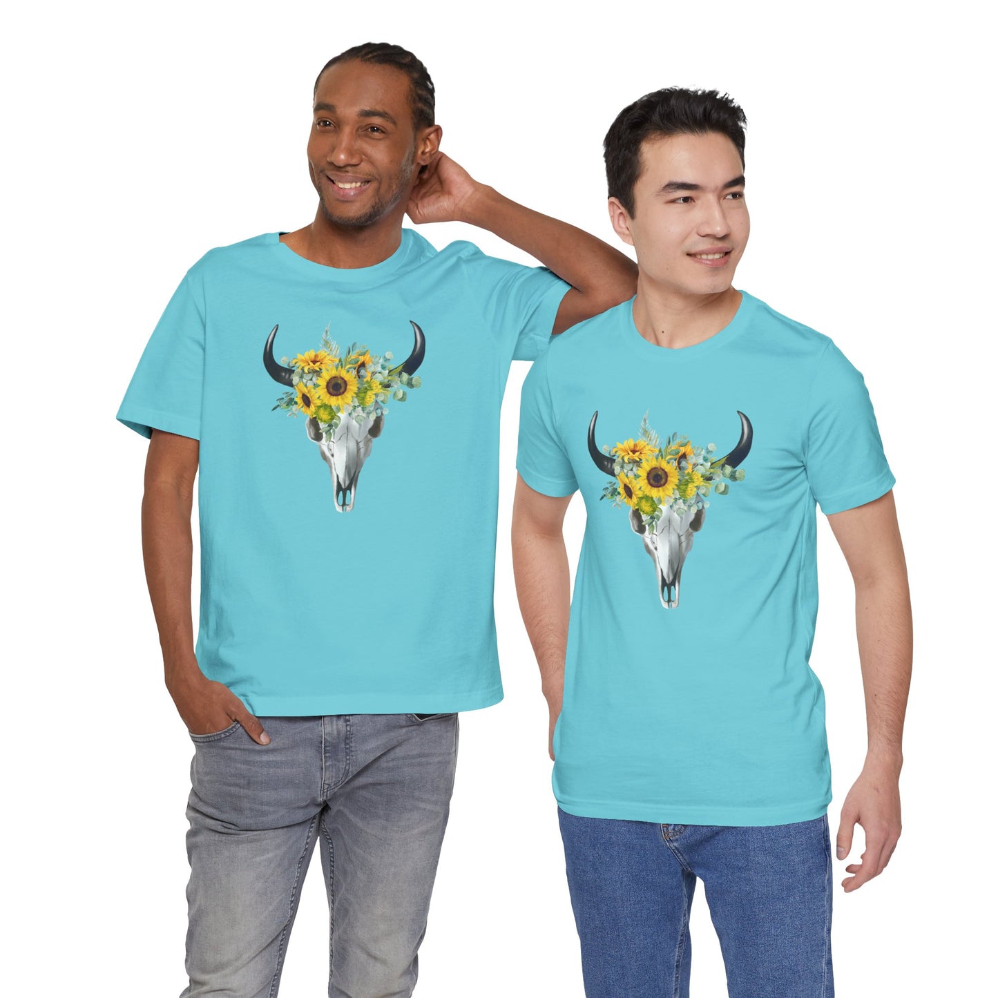 Floral Skull Graphic Tee, Cow Skull Shirt, Flower Pattern Top, Boho Style Summer Tee, Nature Lover Gift, Vintage Aesthetic T-shirt