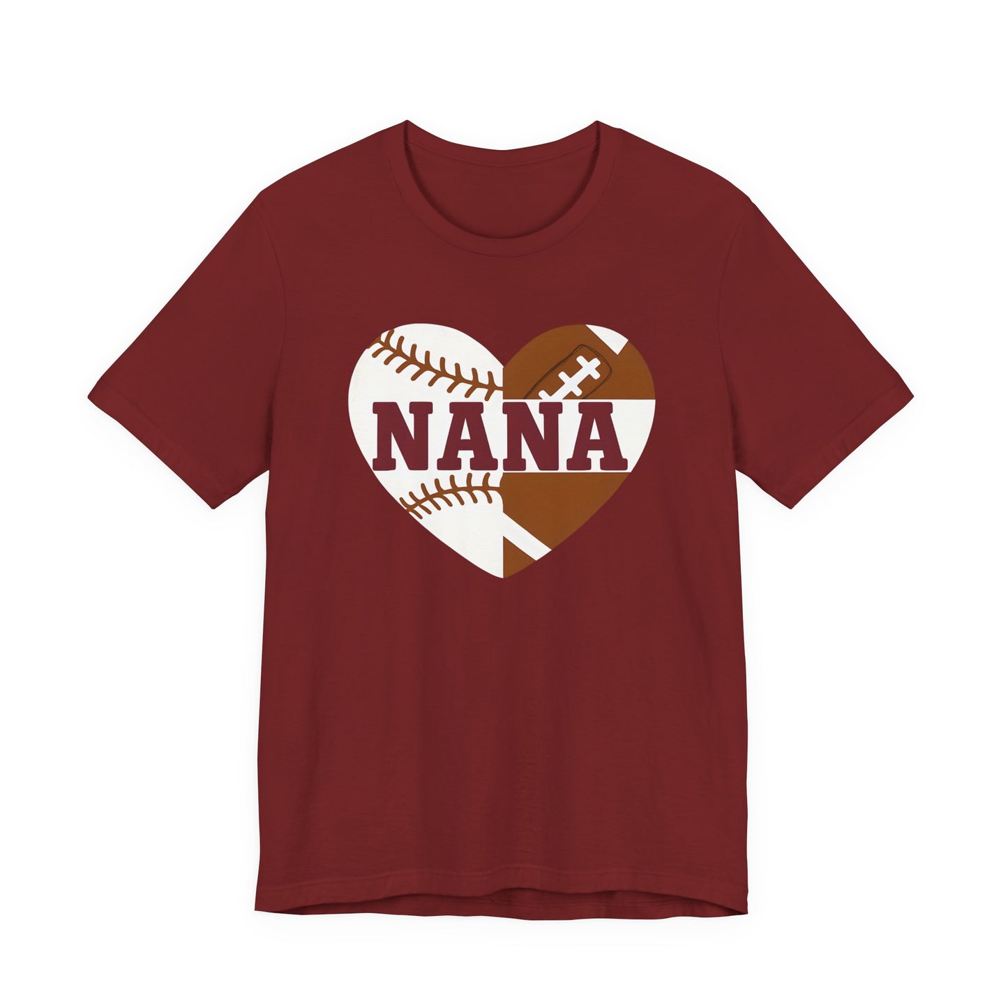 Baseball and Football Heart Tee for Grandma, Unisex Jersey Short Sleeve Shirt, Nana Gift, Sports Fan T-Shirt, Mother's Day Apparel
