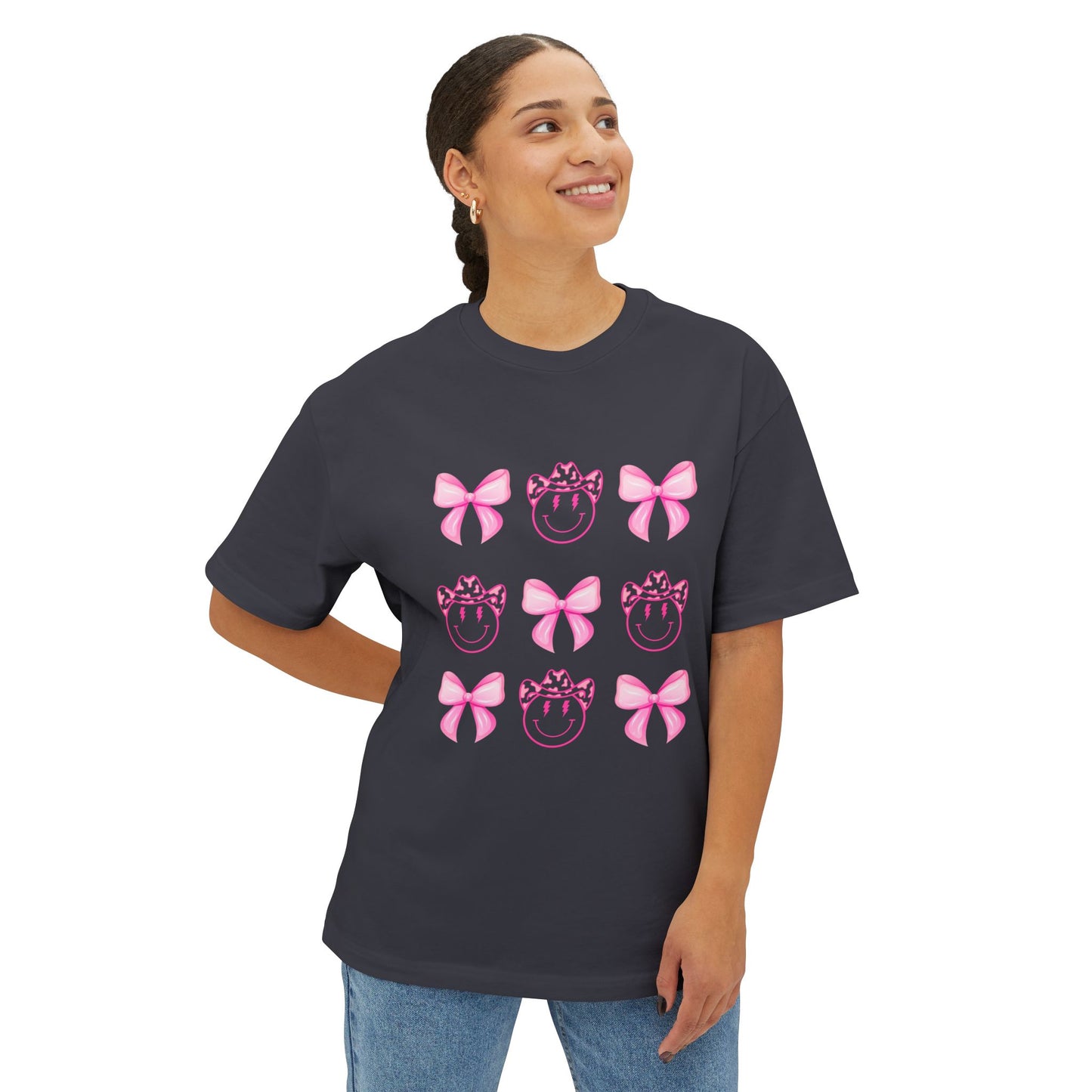 Oversized Tee Smiley Cowboy and Bow Shirt