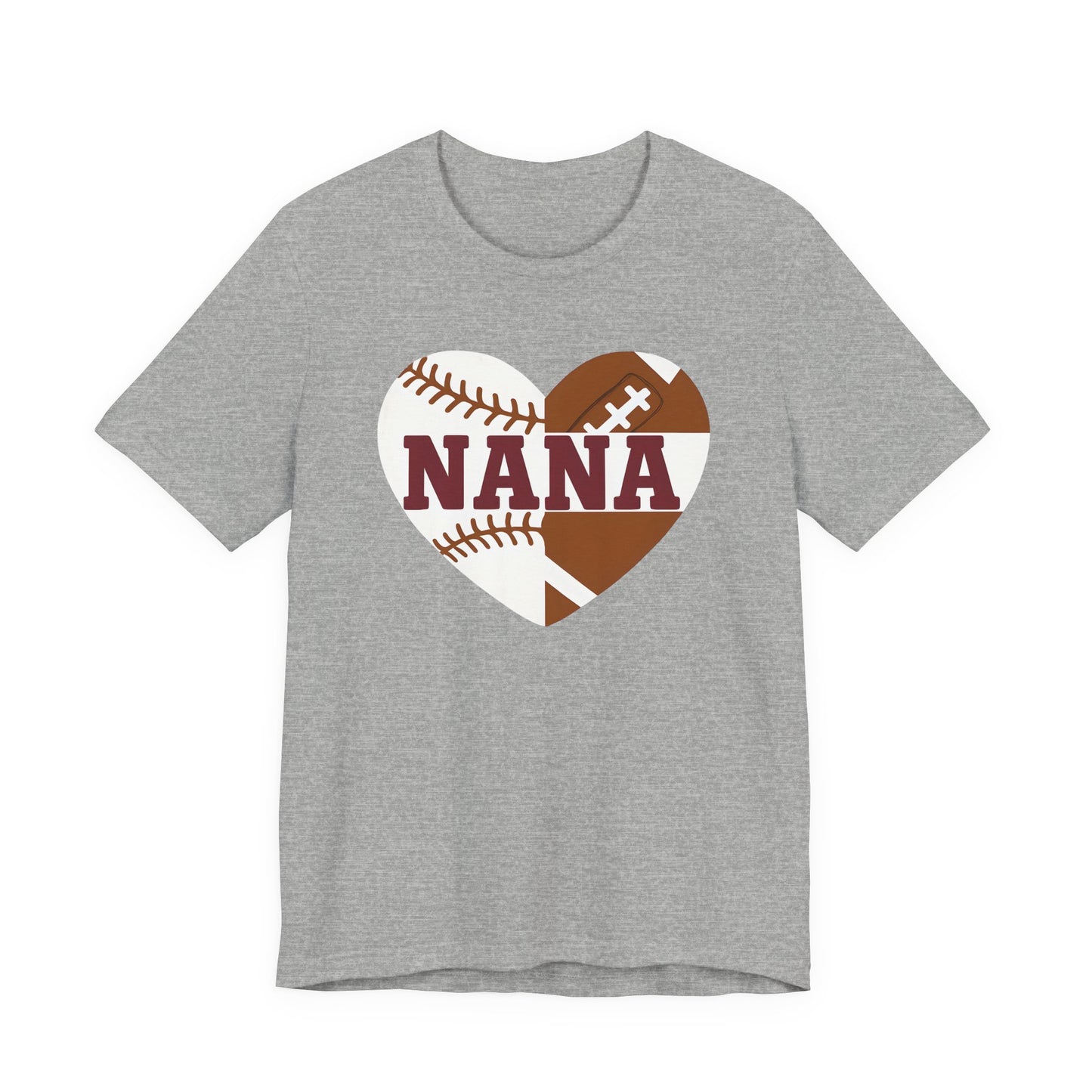 Baseball and Football Heart Tee for Grandma, Unisex Jersey Short Sleeve Shirt, Nana Gift, Sports Fan T-Shirt, Mother's Day Apparel