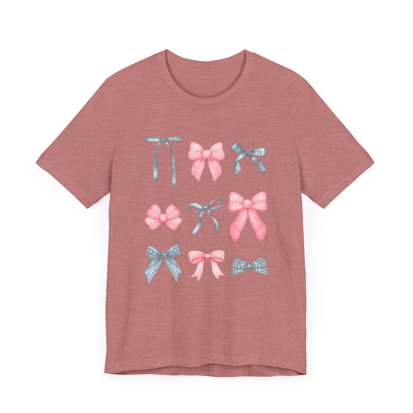 T-Shirt - Pink and Gray Bows Simple Design Unisex Jersey Short Sleeve Tee