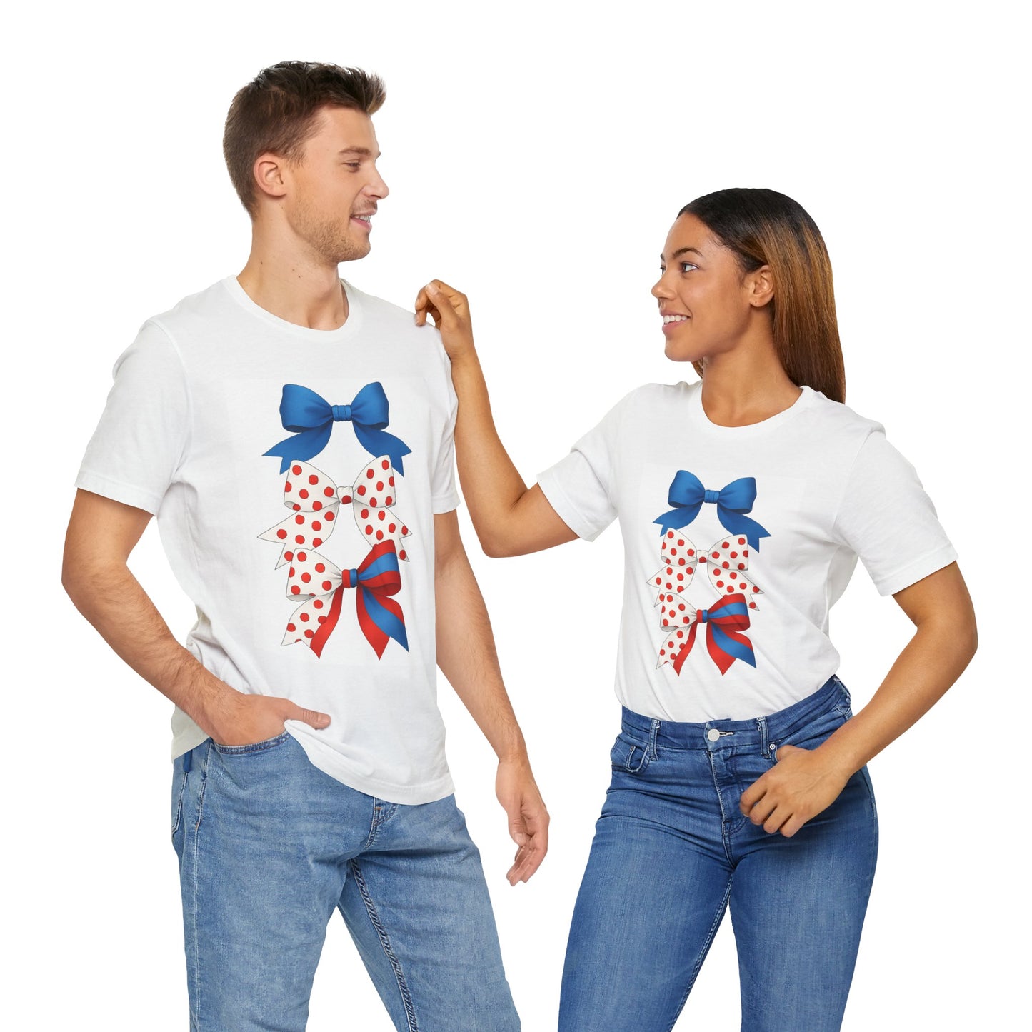 Patriotic Bows Tee - Festive Unisex Jersey Short Sleeve Tee, 4th of July Shirt, Summer Celebration Top, Cute Gift for Her, Holiday Apparel
