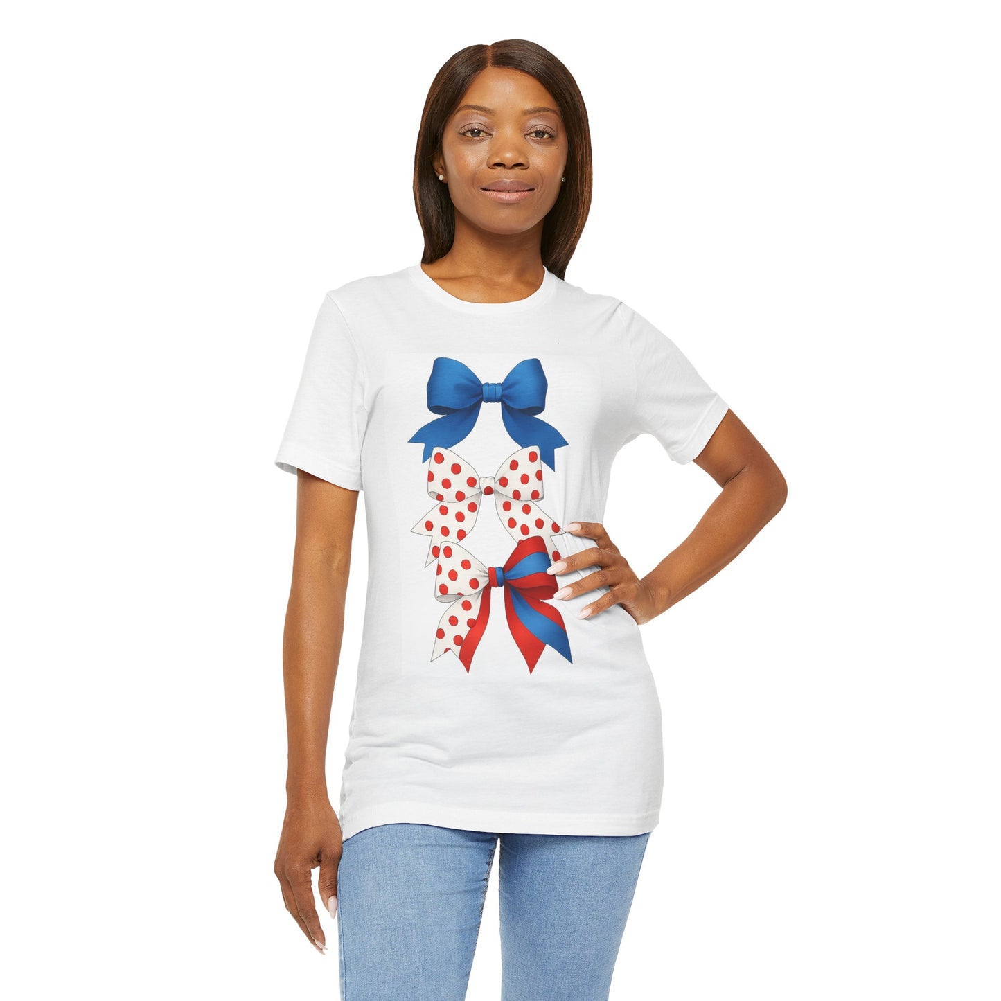 Patriotic Bows Tee - Festive Unisex Jersey Short Sleeve Tee, 4th of July Shirt, Summer Celebration Top, Cute Gift for Her, Holiday Apparel