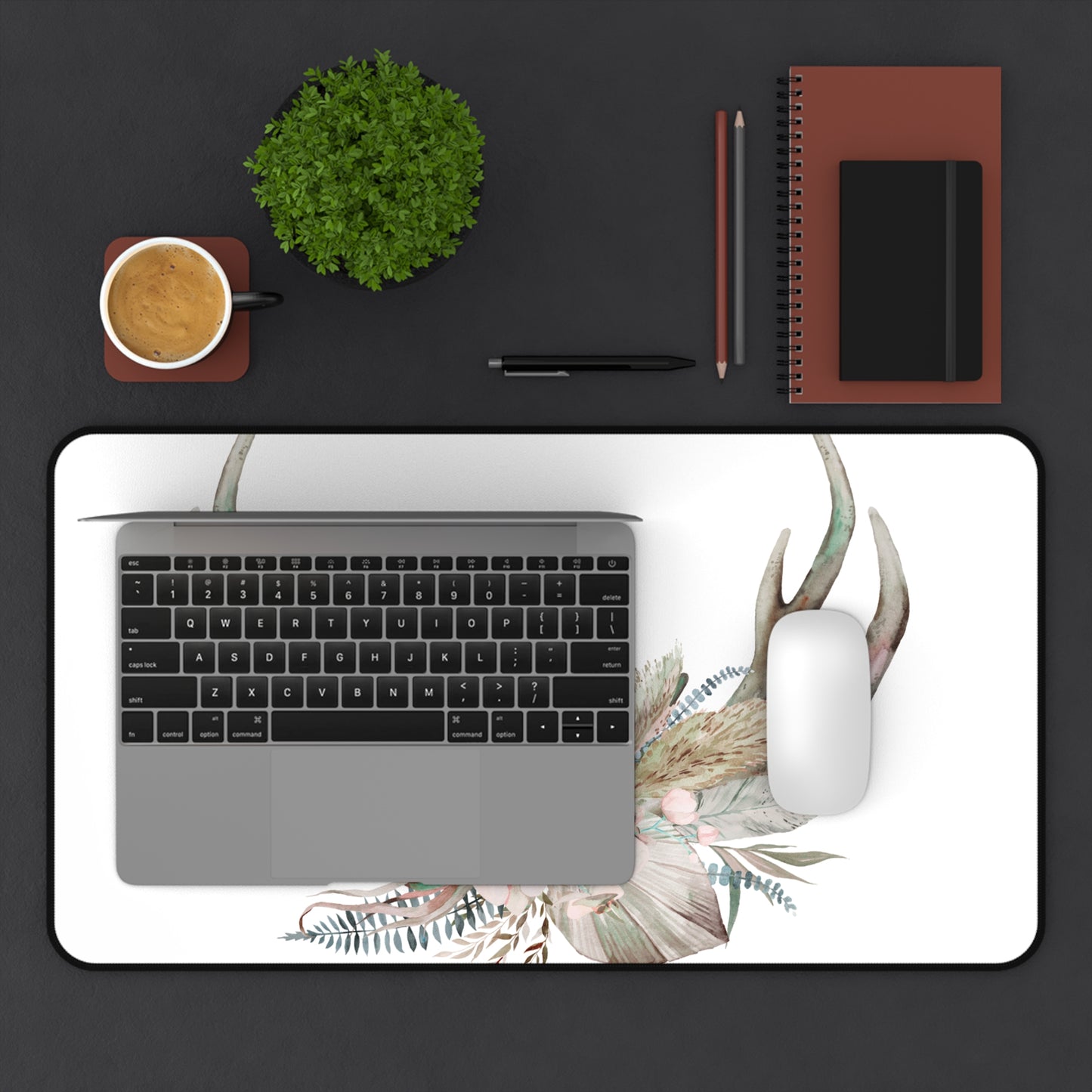 Desk Mat - Floral Deer Antler Skull Keyboard Computer Pad
