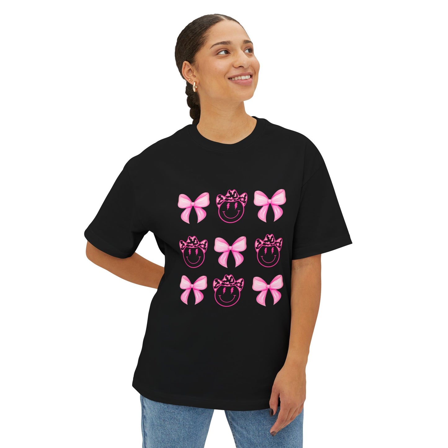 Oversized Tee Smiley Cowboy and Bow Shirt