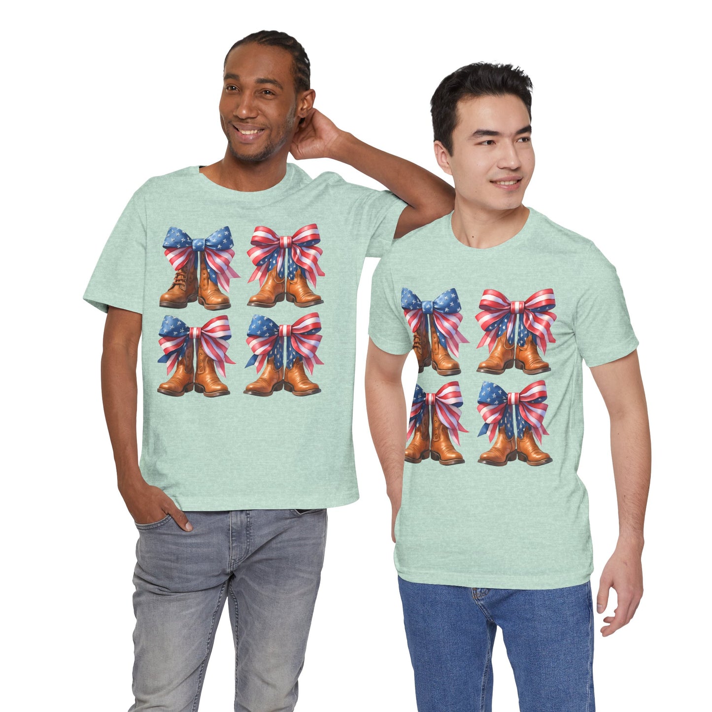 T-Shirt American Cowboy Boot with American Flags Patriotic Tee
