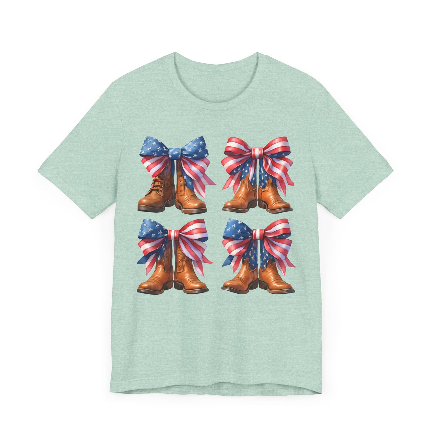 T-Shirt American Cowboy Boot with American Flags Patriotic Tee