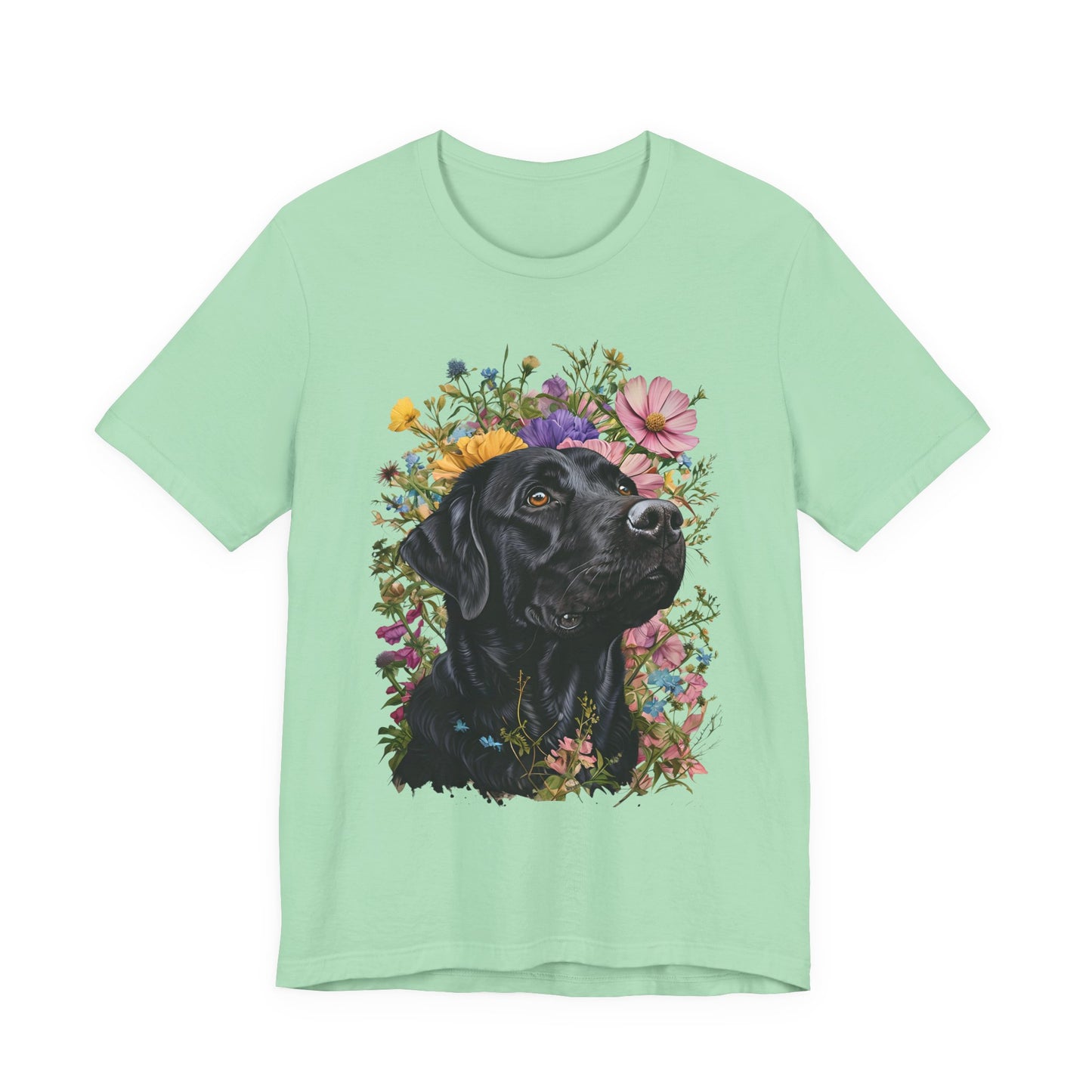 Black Lab Floral Short Sleeve Tee | Dog Lover Gift, Pet Memorial, Mother's Day Gift, Nature Lover Apparel, Casual Wear