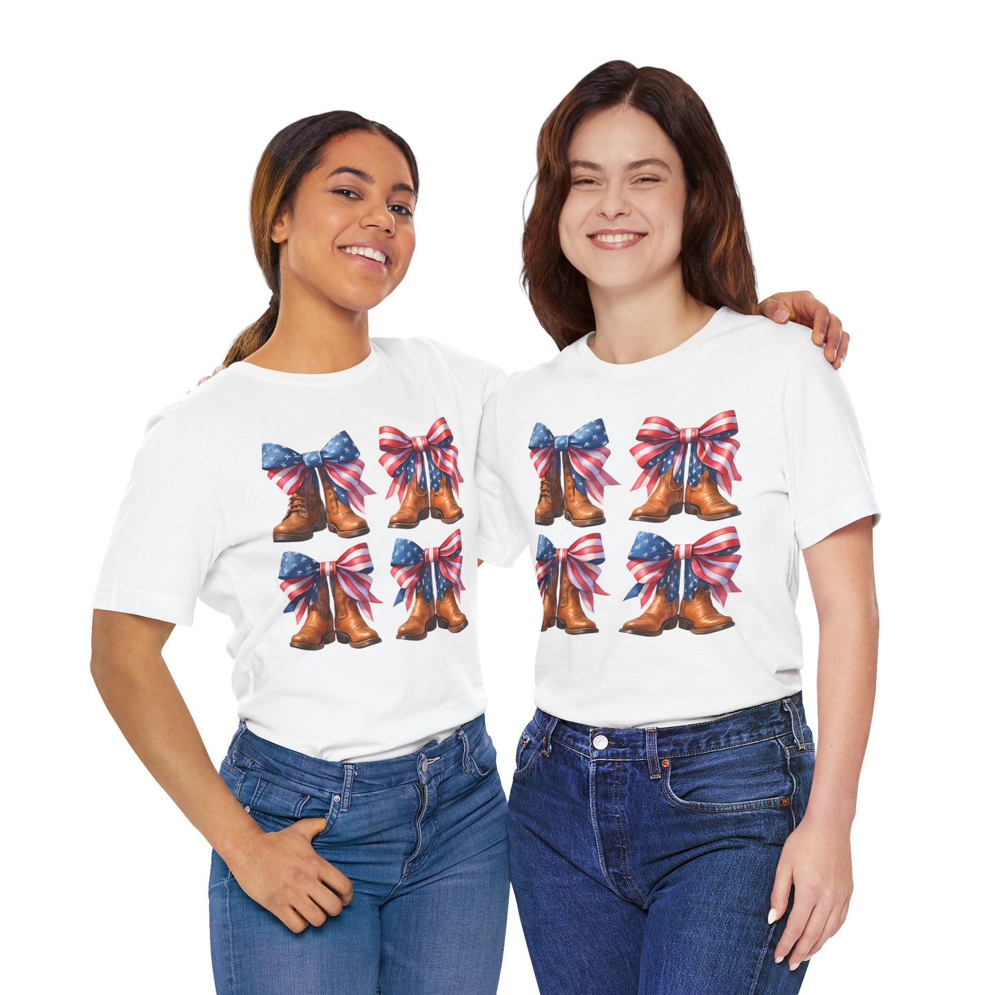 T-Shirt American Cowboy Boot with American Flags Patriotic Tee