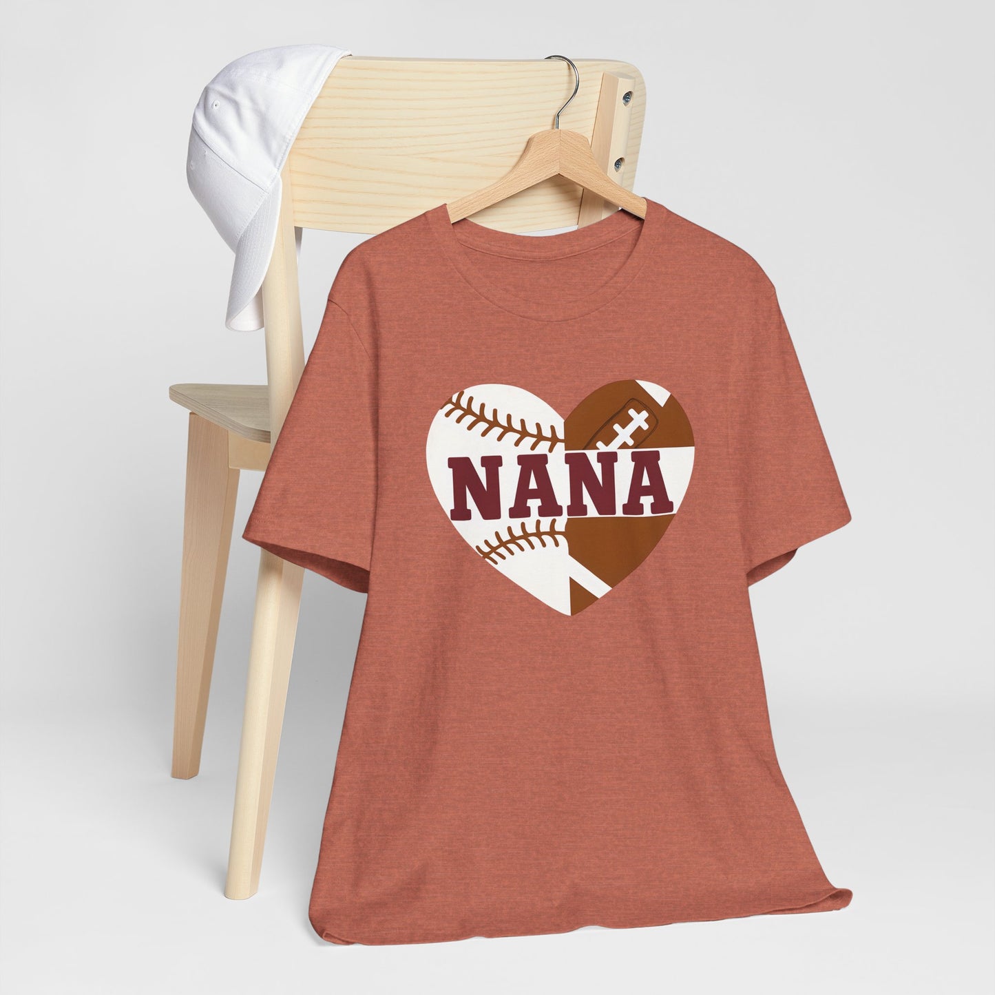 Baseball and Football Heart Tee for Grandma, Unisex Jersey Short Sleeve Shirt, Nana Gift, Sports Fan T-Shirt, Mother's Day Apparel