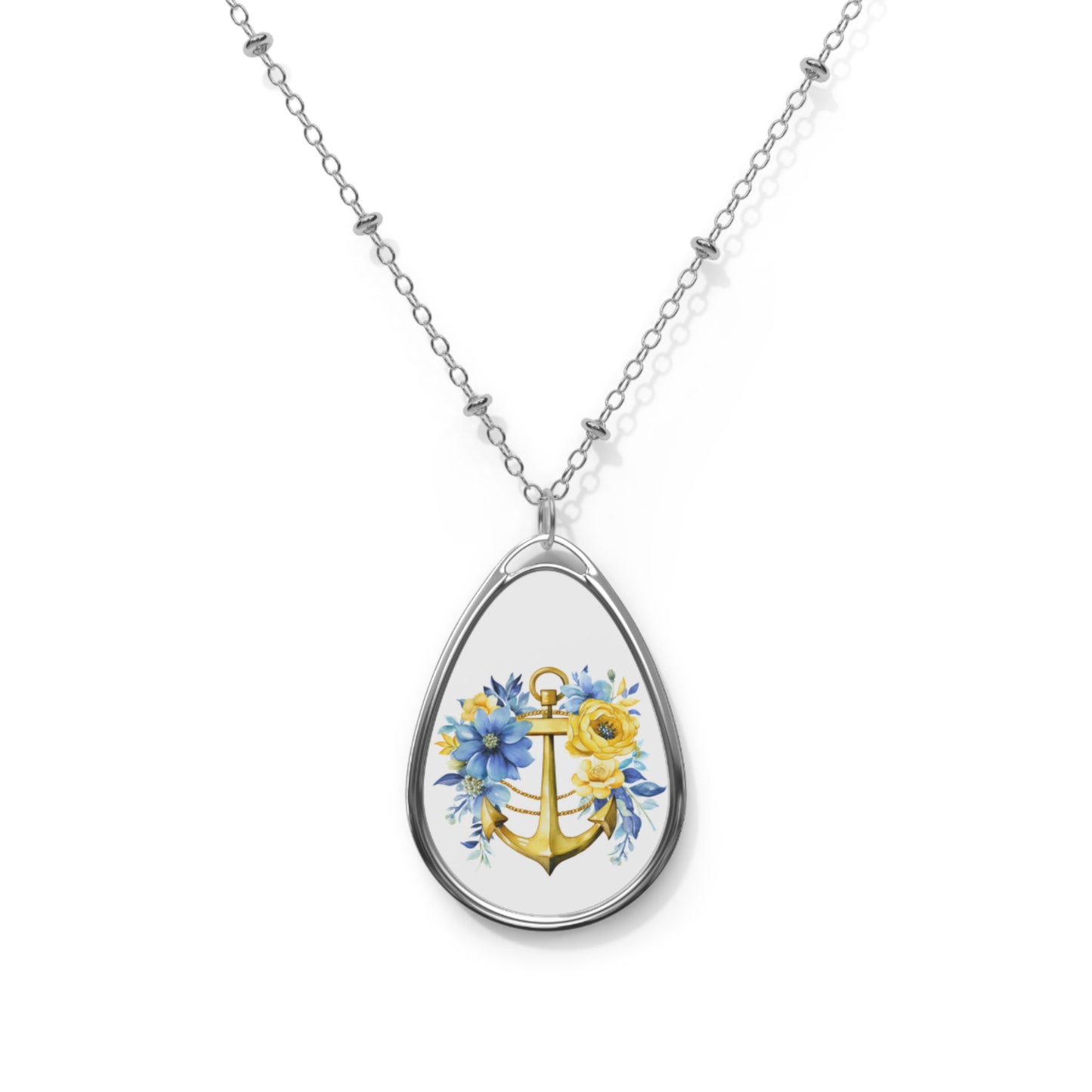 Nautical Floral Oval Necklace, Anchor Jewelry, Ocean-Inspired Gift, Boho Charm, Mother's Day Accessory, Beach Lover Keepsake