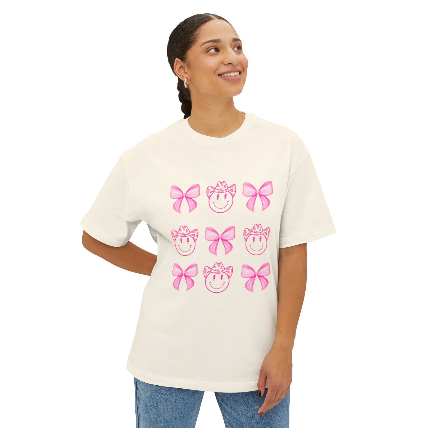 Oversized Tee Smiley Cowboy and Bow Shirt