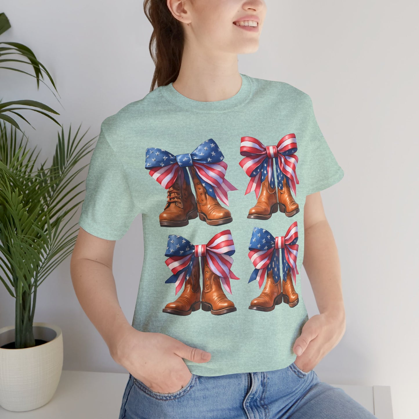 T-Shirt American Cowboy Boot with American Flags Patriotic Tee