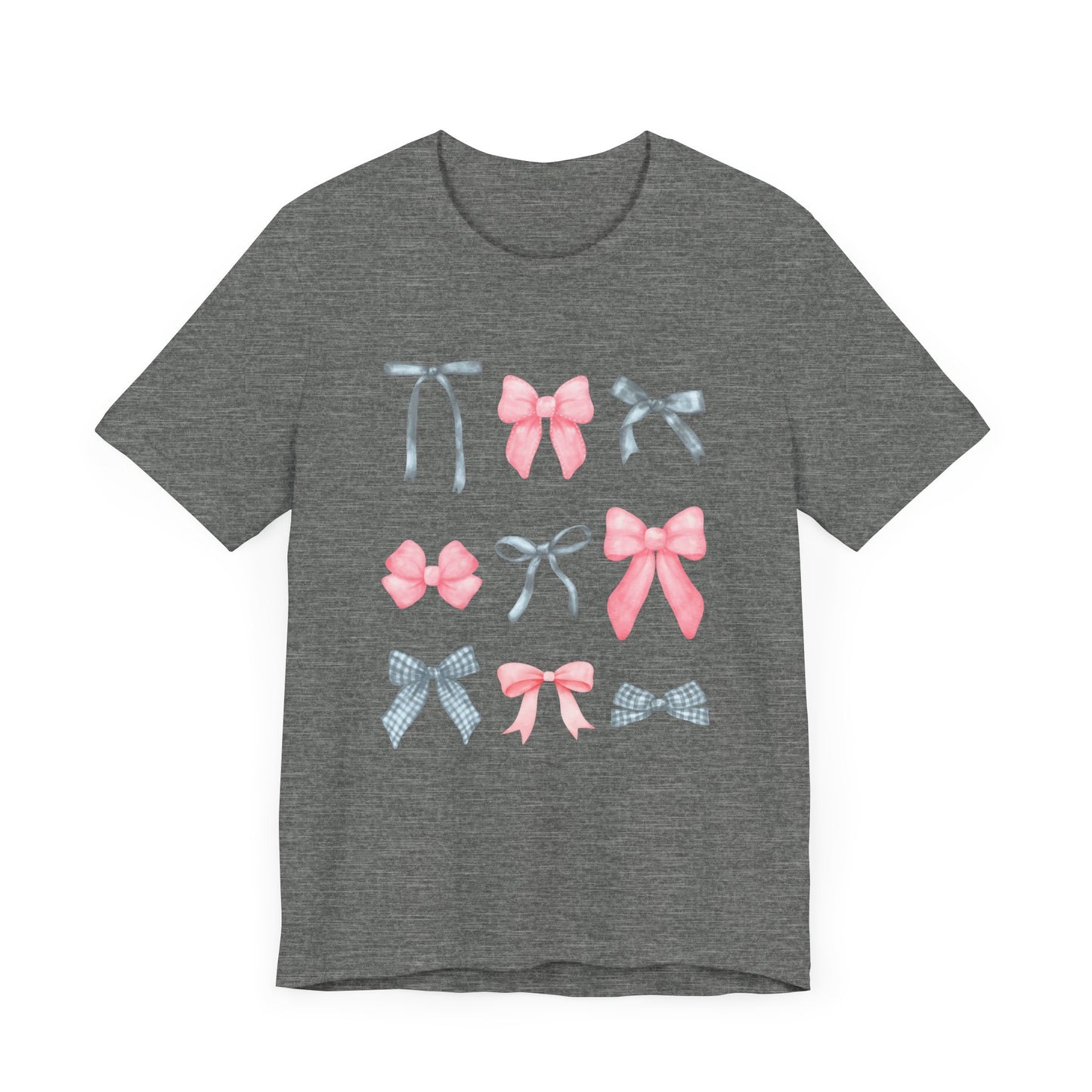 T-Shirt - Pink and Gray Bows Simple Design Unisex Jersey Short Sleeve Tee