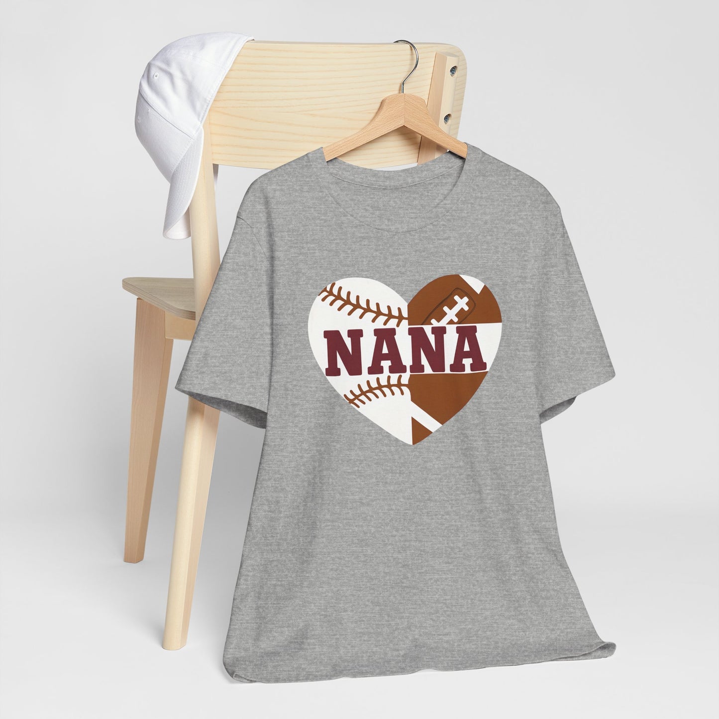 Baseball and Football Heart Tee for Grandma, Unisex Jersey Short Sleeve Shirt, Nana Gift, Sports Fan T-Shirt, Mother's Day Apparel