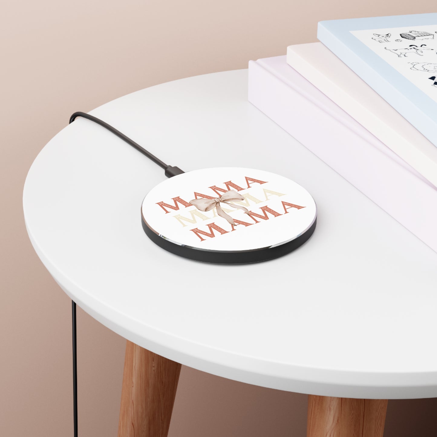 Mama Wireless Charger with Bow, Mother's Day Gift, Functional Decor, Tech for Moms, Elegant Charging Pad