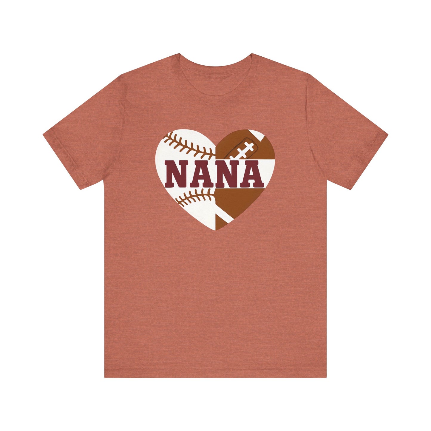 Baseball and Football Heart Tee for Grandma, Unisex Jersey Short Sleeve Shirt, Nana Gift, Sports Fan T-Shirt, Mother's Day Apparel