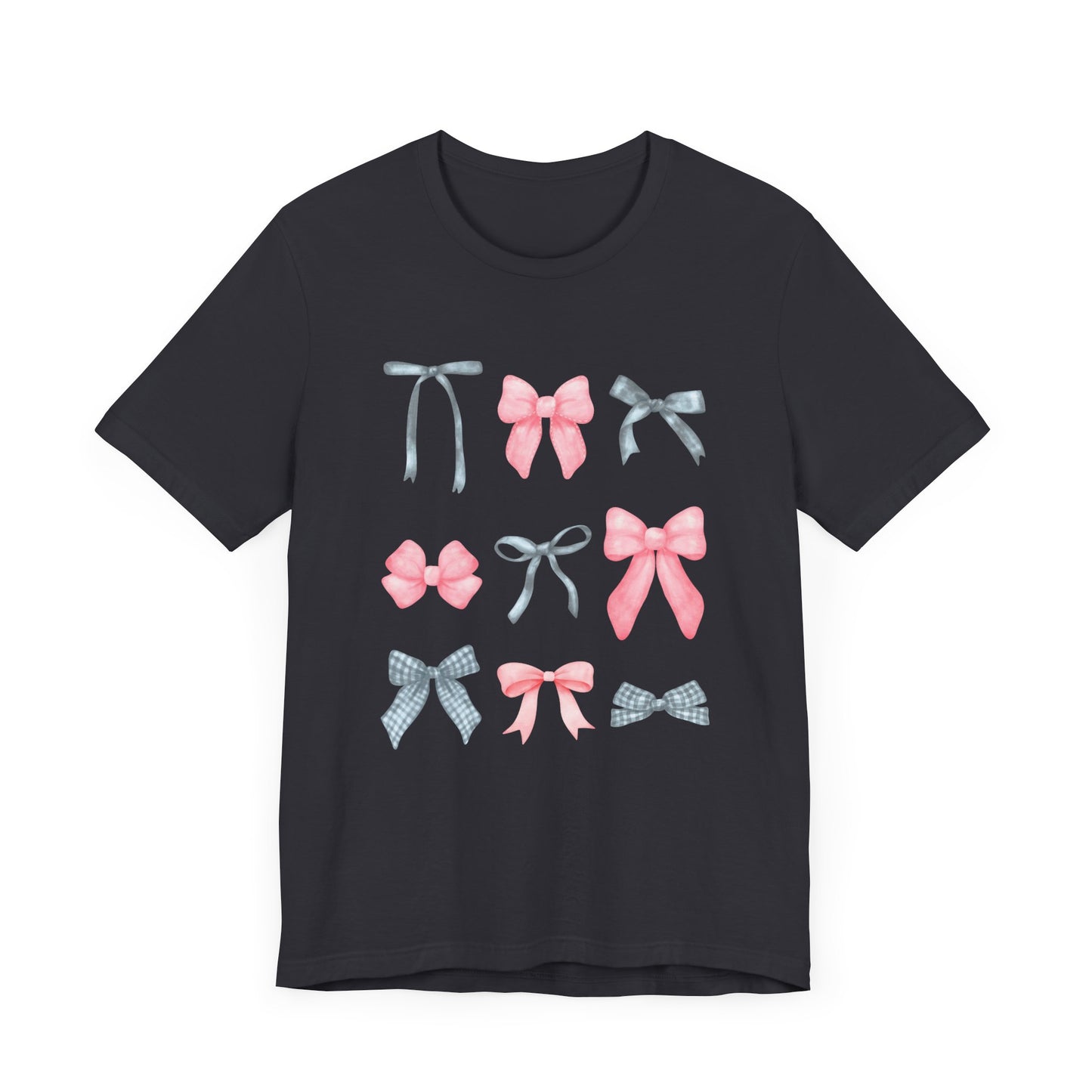 T-Shirt - Pink and Gray Bows Simple Design Unisex Jersey Short Sleeve Tee