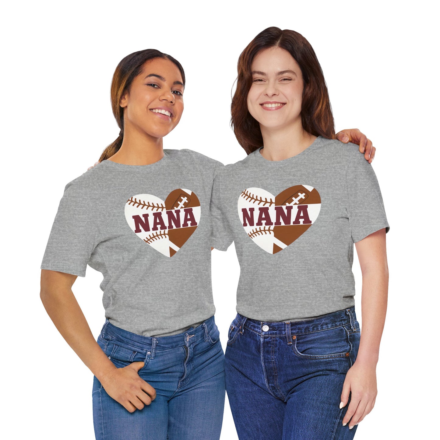 Baseball and Football Heart Tee for Grandma, Unisex Jersey Short Sleeve Shirt, Nana Gift, Sports Fan T-Shirt, Mother's Day Apparel