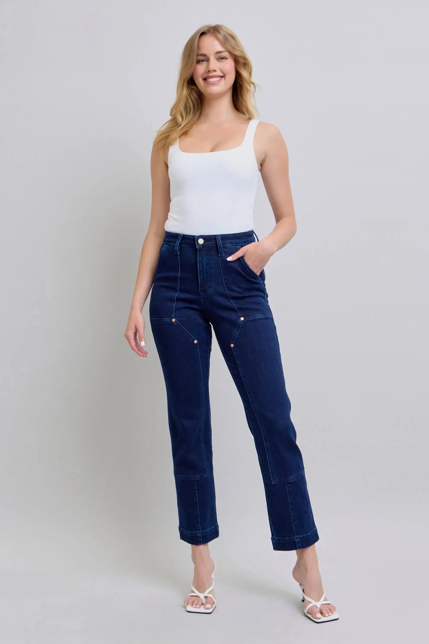 Full Size High Waist Workwear Patch Pocket Straight Leg Judy Blue Jeans