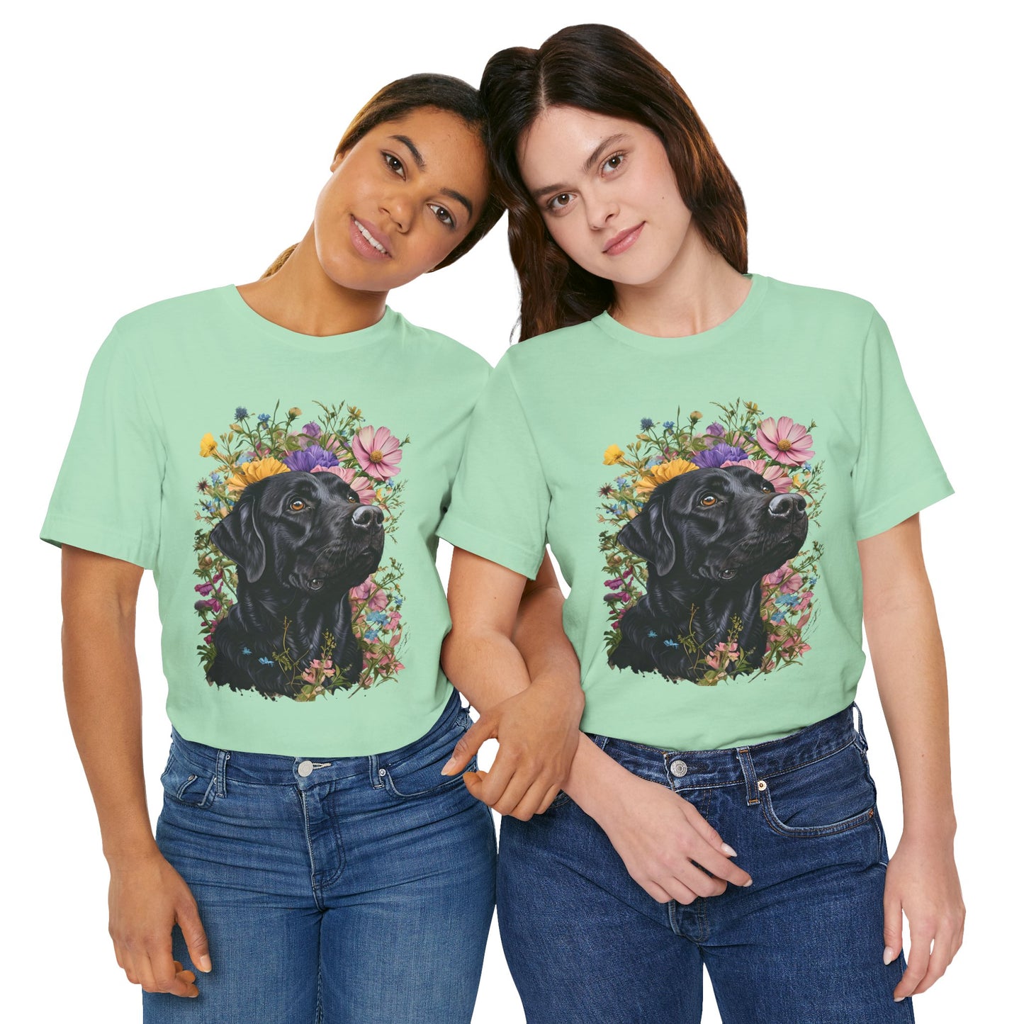 Black Lab Floral Short Sleeve Tee | Dog Lover Gift, Pet Memorial, Mother's Day Gift, Nature Lover Apparel, Casual Wear