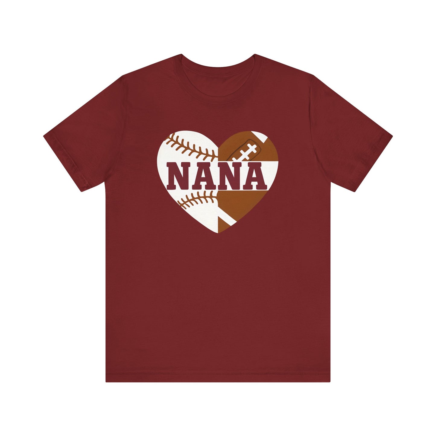Baseball and Football Heart Tee for Grandma, Unisex Jersey Short Sleeve Shirt, Nana Gift, Sports Fan T-Shirt, Mother's Day Apparel