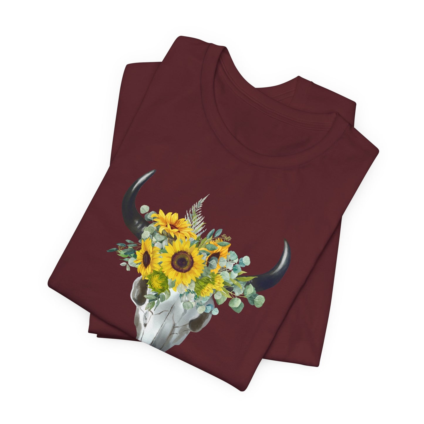 Floral Skull Graphic Tee, Cow Skull Shirt, Flower Pattern Top, Boho Style Summer Tee, Nature Lover Gift, Vintage Aesthetic T-shirt
