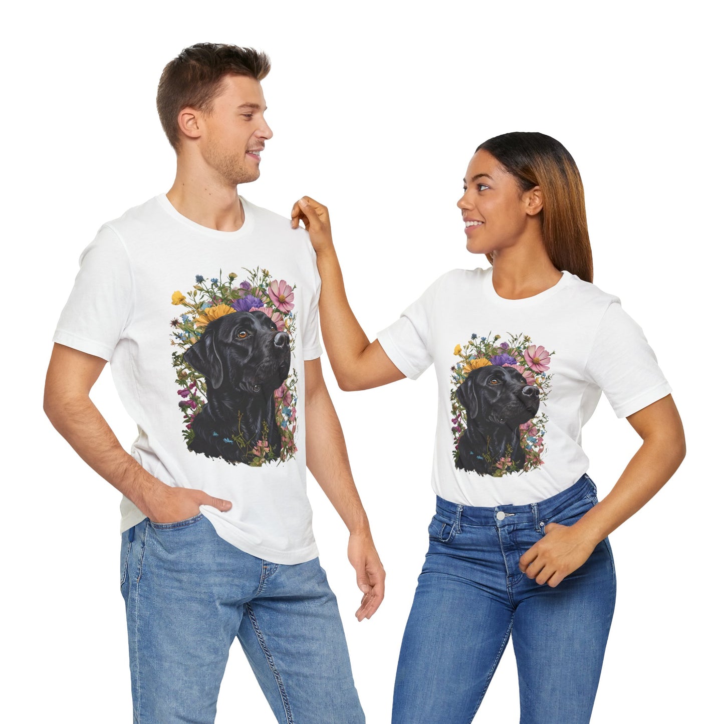 Black Lab Floral Short Sleeve Tee | Dog Lover Gift, Pet Memorial, Mother's Day Gift, Nature Lover Apparel, Casual Wear
