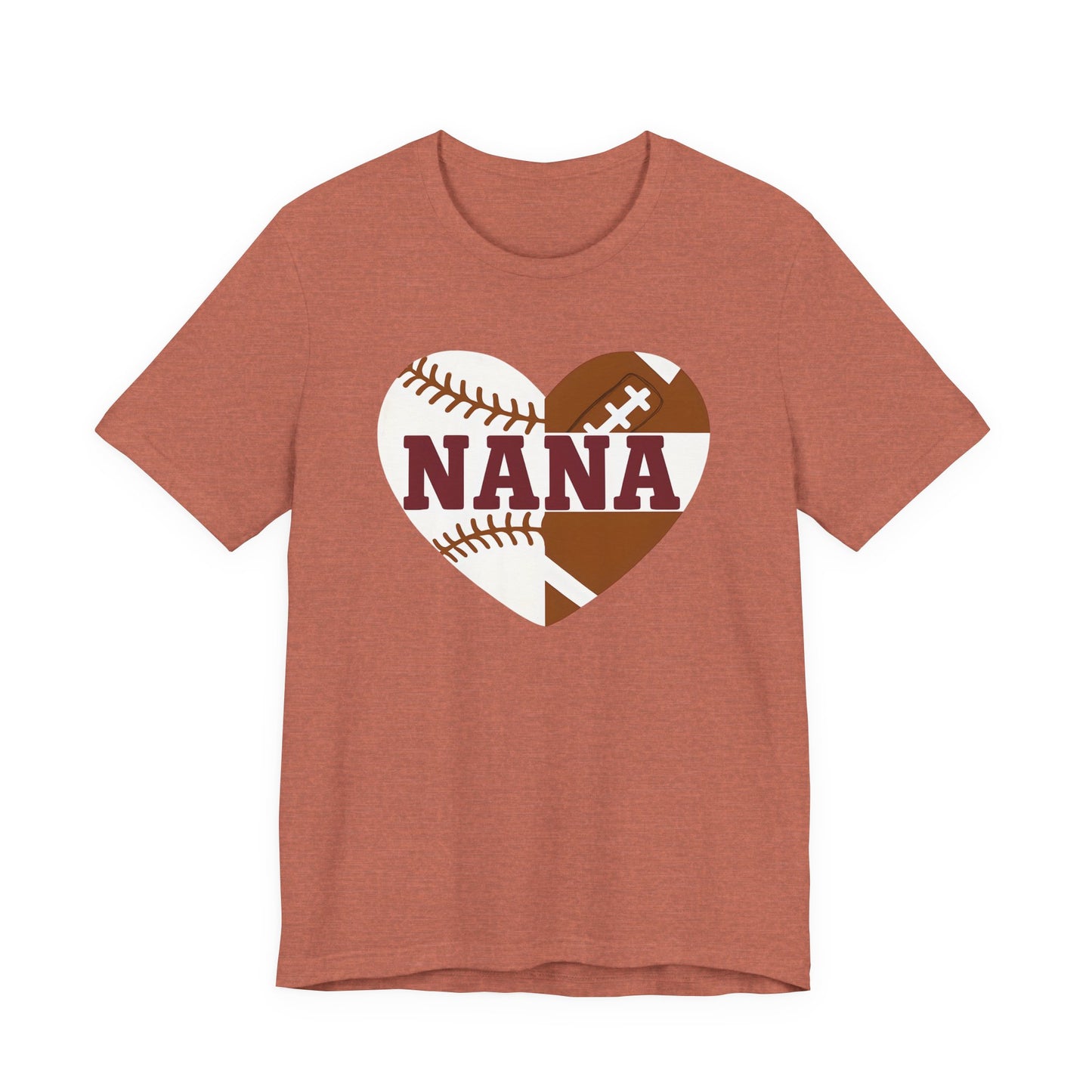 Baseball and Football Heart Tee for Grandma, Unisex Jersey Short Sleeve Shirt, Nana Gift, Sports Fan T-Shirt, Mother's Day Apparel