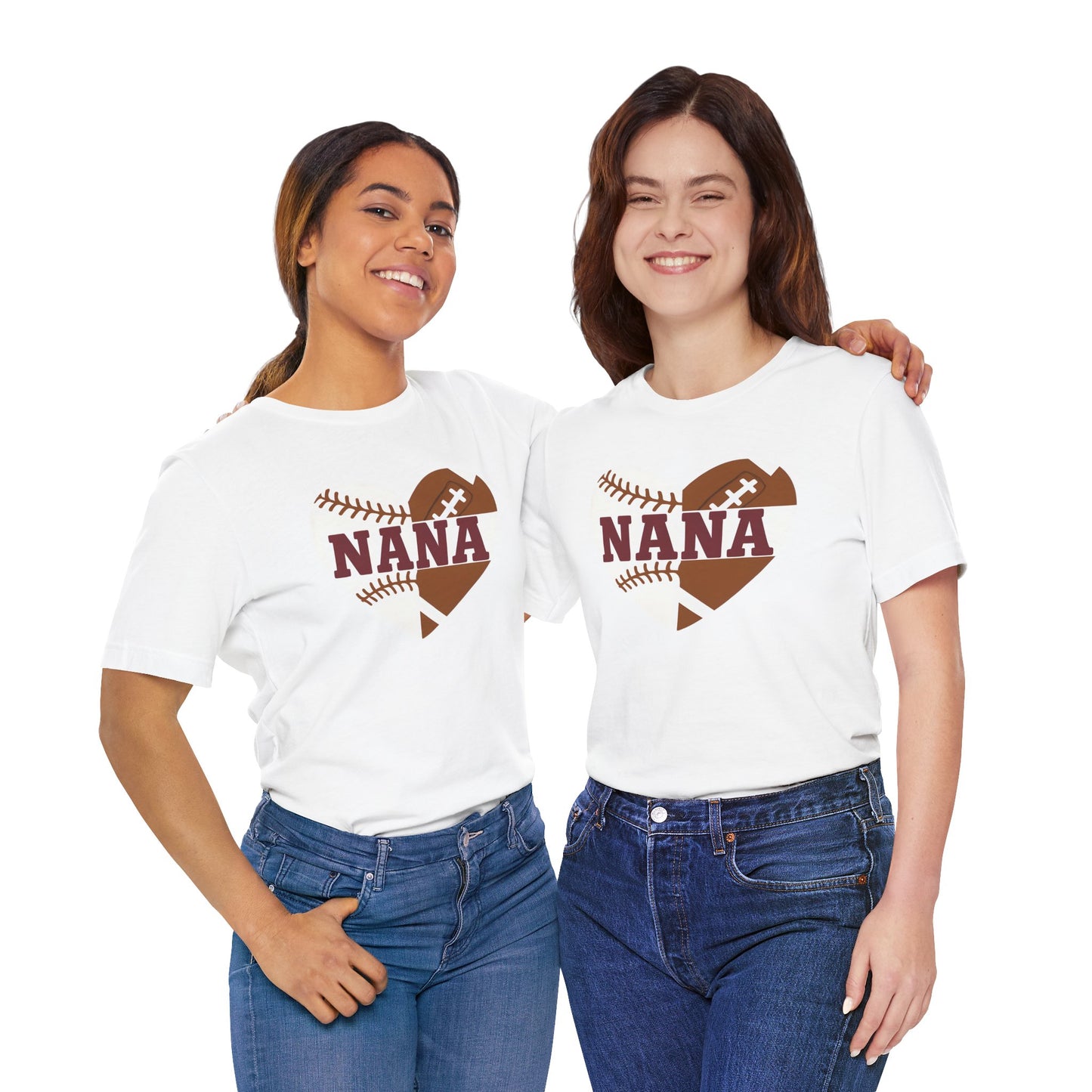 Baseball and Football Heart Tee for Grandma, Unisex Jersey Short Sleeve Shirt, Nana Gift, Sports Fan T-Shirt, Mother's Day Apparel