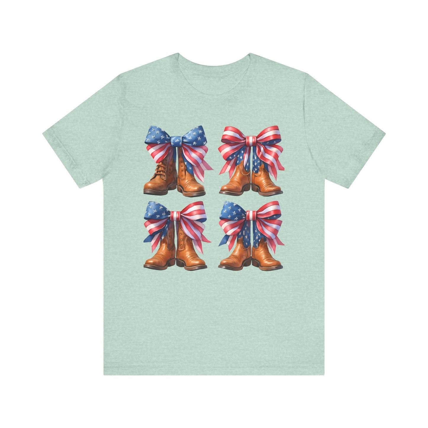 T-Shirt American Cowboy Boot with American Flags Patriotic Tee