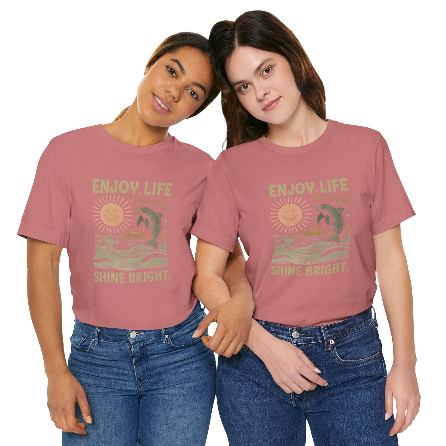 Enjoy Life Short Sleeve Tee - Retro Beach Vibes, Summer Style, Perfect Gift, Casual Wear, Dolphin Design, Fun Shirt