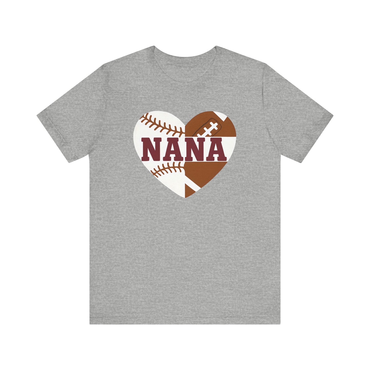 Baseball and Football Heart Tee for Grandma, Unisex Jersey Short Sleeve Shirt, Nana Gift, Sports Fan T-Shirt, Mother's Day Apparel