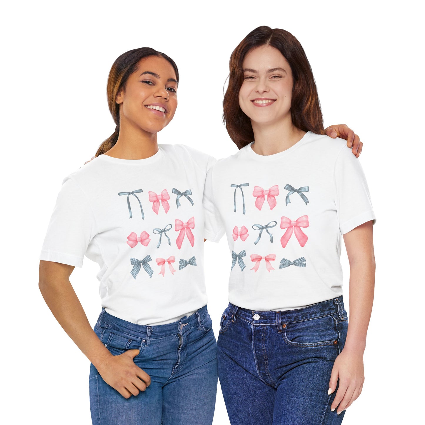 T-Shirt - Pink and Gray Bows Simple Design Unisex Jersey Short Sleeve Tee