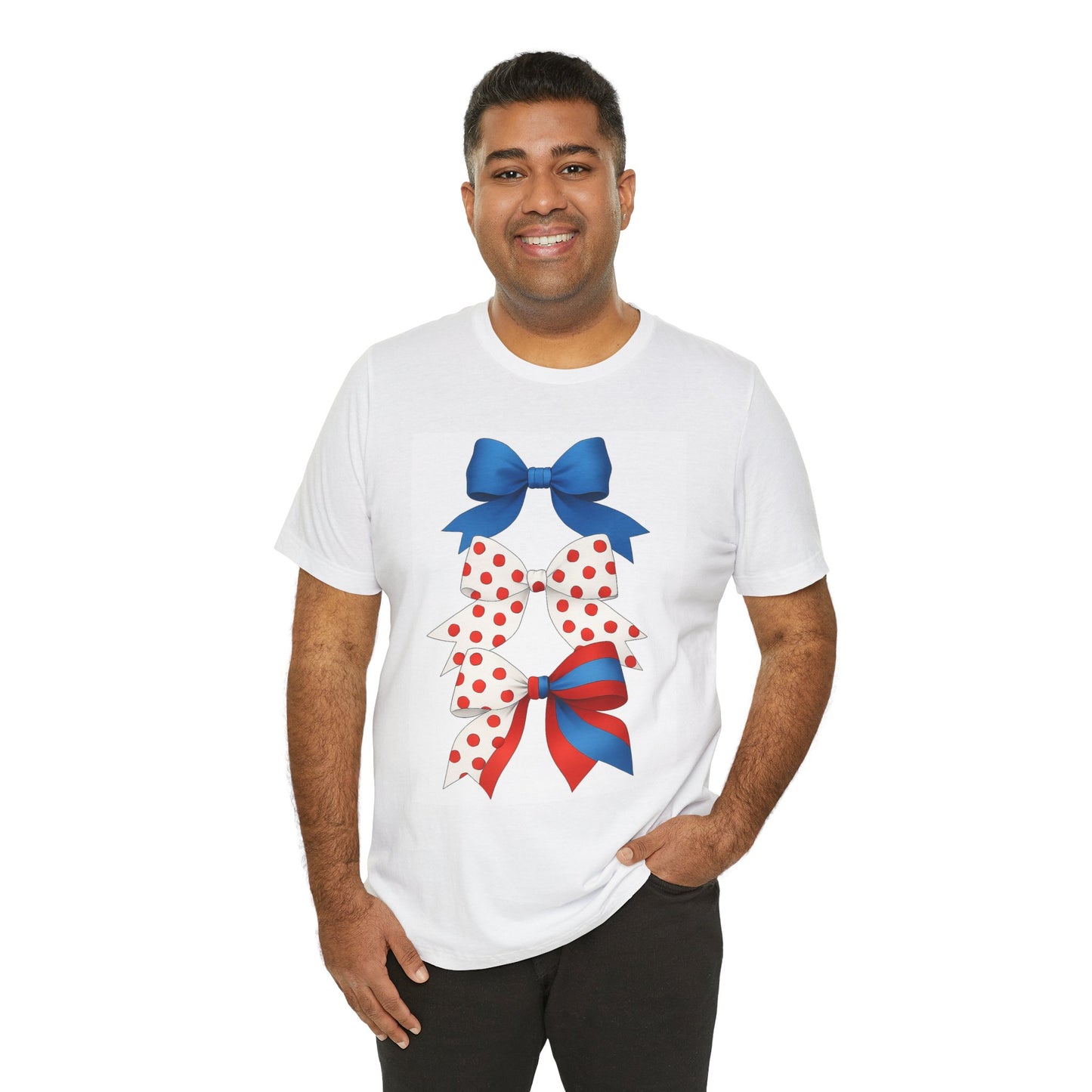 Patriotic Bows Tee - Festive Unisex Jersey Short Sleeve Tee, 4th of July Shirt, Summer Celebration Top, Cute Gift for Her, Holiday Apparel