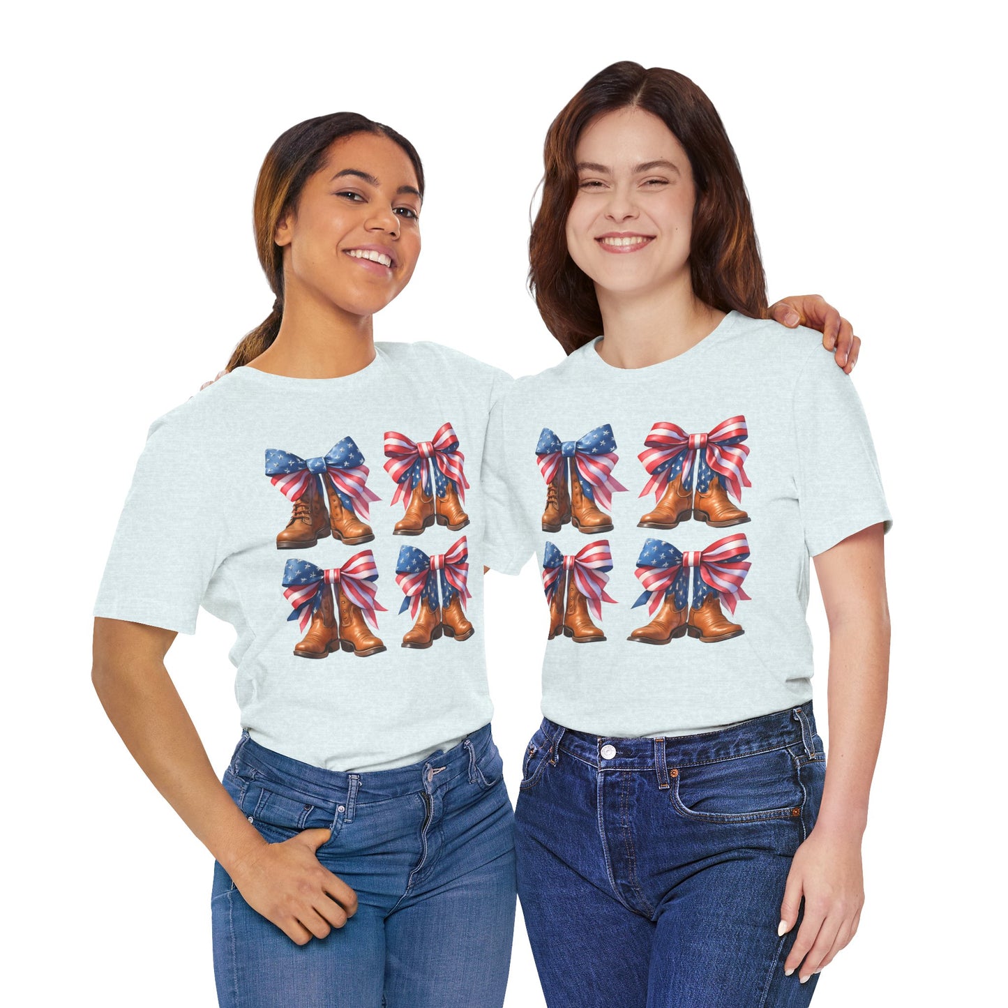 T-Shirt American Cowboy Boot with American Flags Patriotic Tee