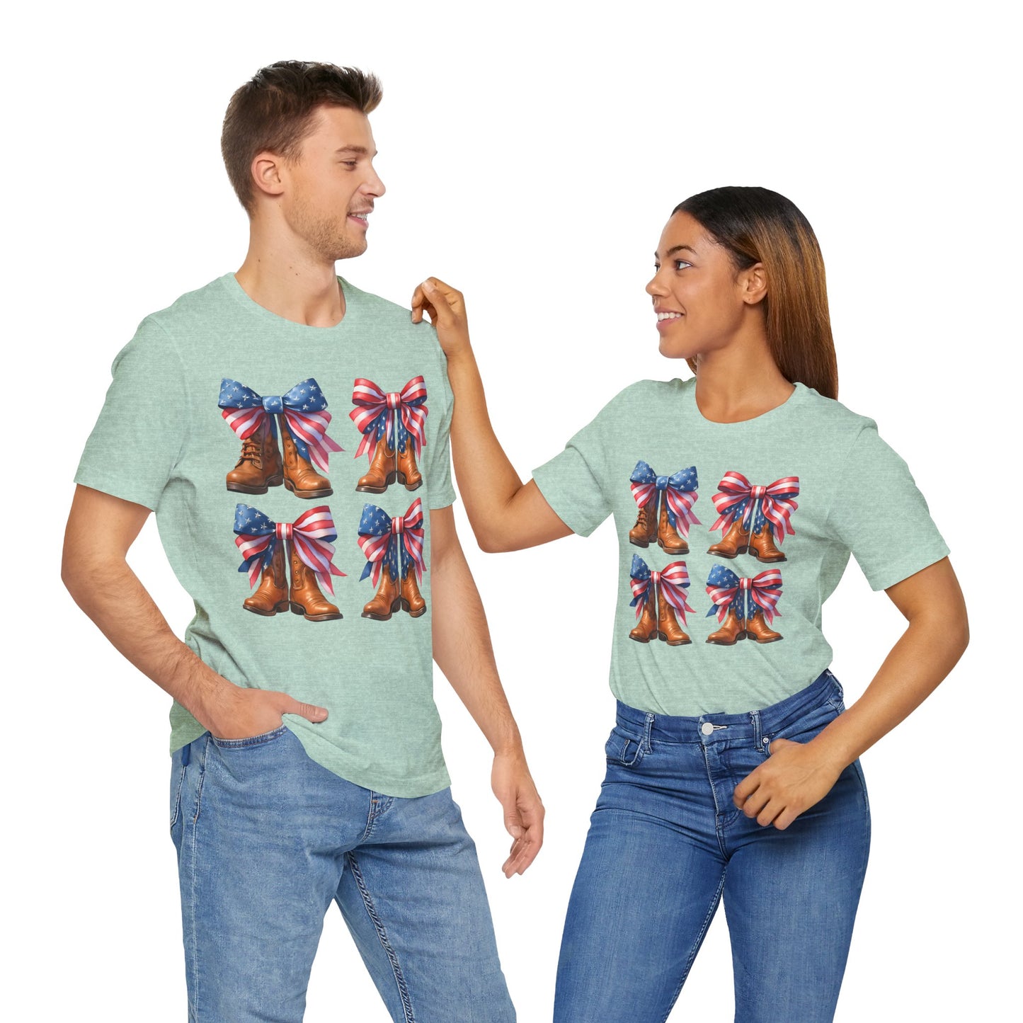 T-Shirt American Cowboy Boot with American Flags Patriotic Tee