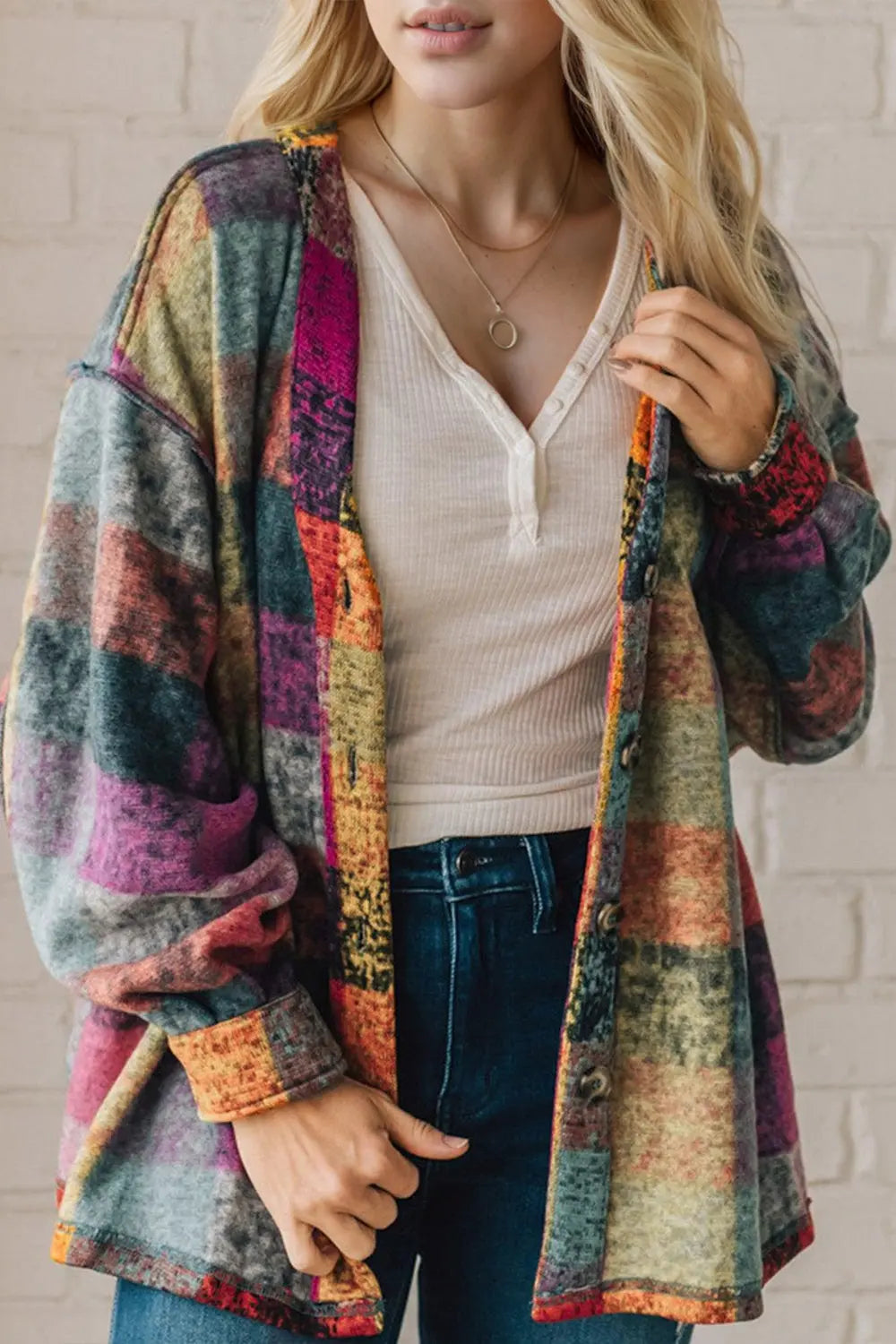 Double Take Full Size Button Up Exposed Seam Womens Shacket