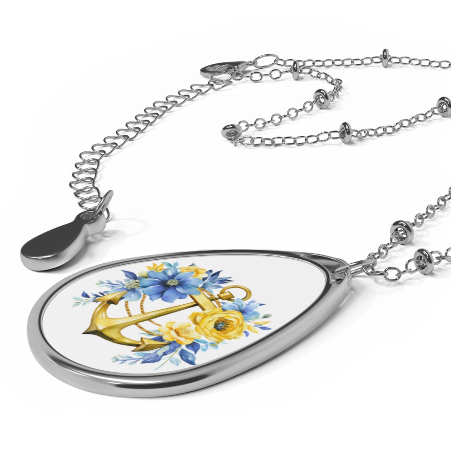 Nautical Floral Oval Necklace, Anchor Jewelry, Ocean-Inspired Gift, Boho Charm, Mother's Day Accessory, Beach Lover Keepsake