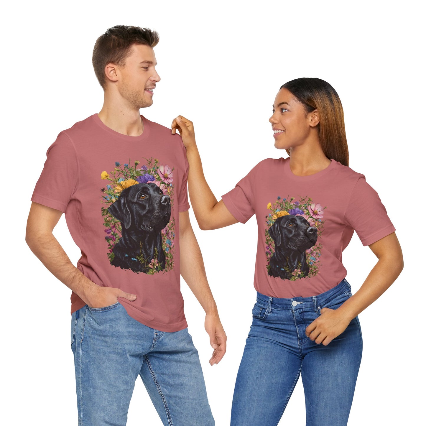 Black Lab Floral Short Sleeve Tee | Dog Lover Gift, Pet Memorial, Mother's Day Gift, Nature Lover Apparel, Casual Wear