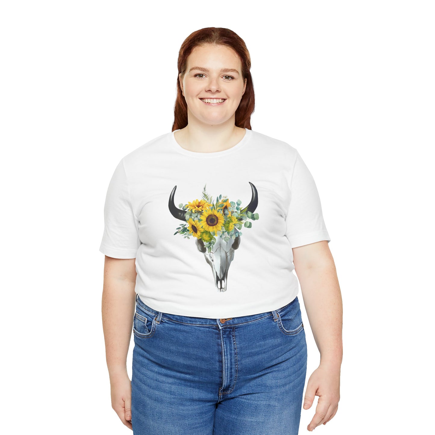 Floral Skull Graphic Tee, Cow Skull Shirt, Flower Pattern Top, Boho Style Summer Tee, Nature Lover Gift, Vintage Aesthetic T-shirt