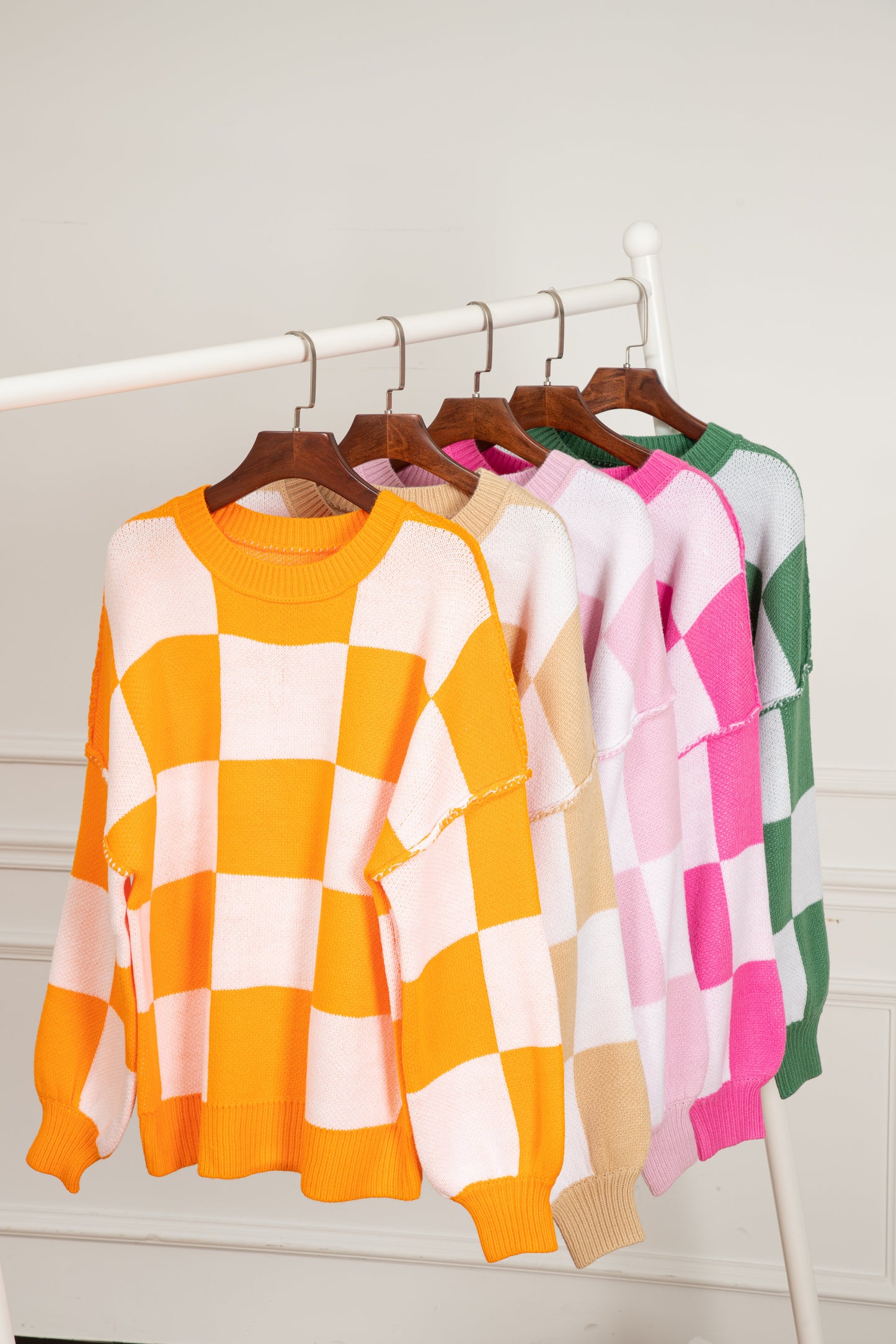 Checker Bishop Sleeve Sweater