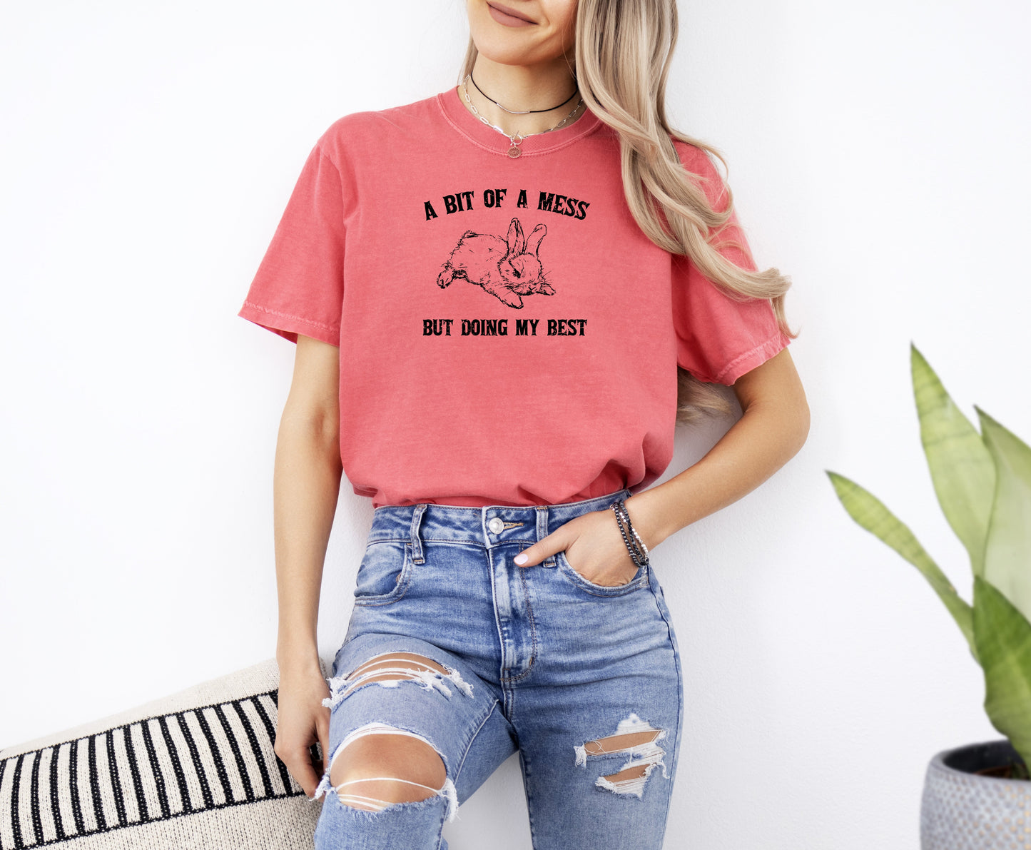 A Bit Of A Mess, Doing My Best, Cute Bunny, Rabbit, Funny, Aesthetic, Meme, Tshirt Comfort Colors T-Shirt