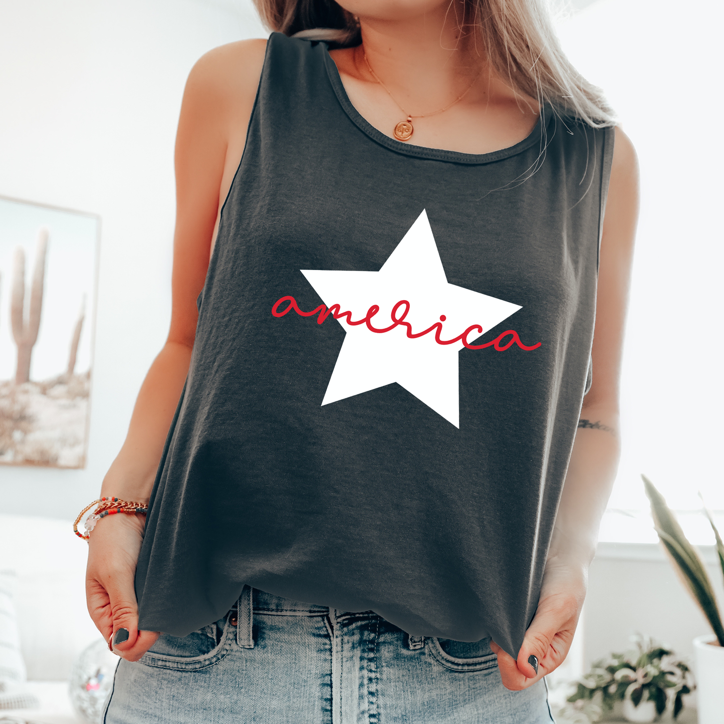 America Star, Fourth of July, America, Patriotic, USA Comfort Colors Tank Top