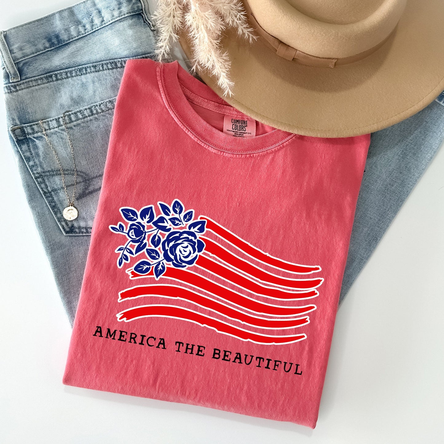 America The Beautiful, Flower Flag, Patriotic Tshirt Comfort Colors T-Shirt