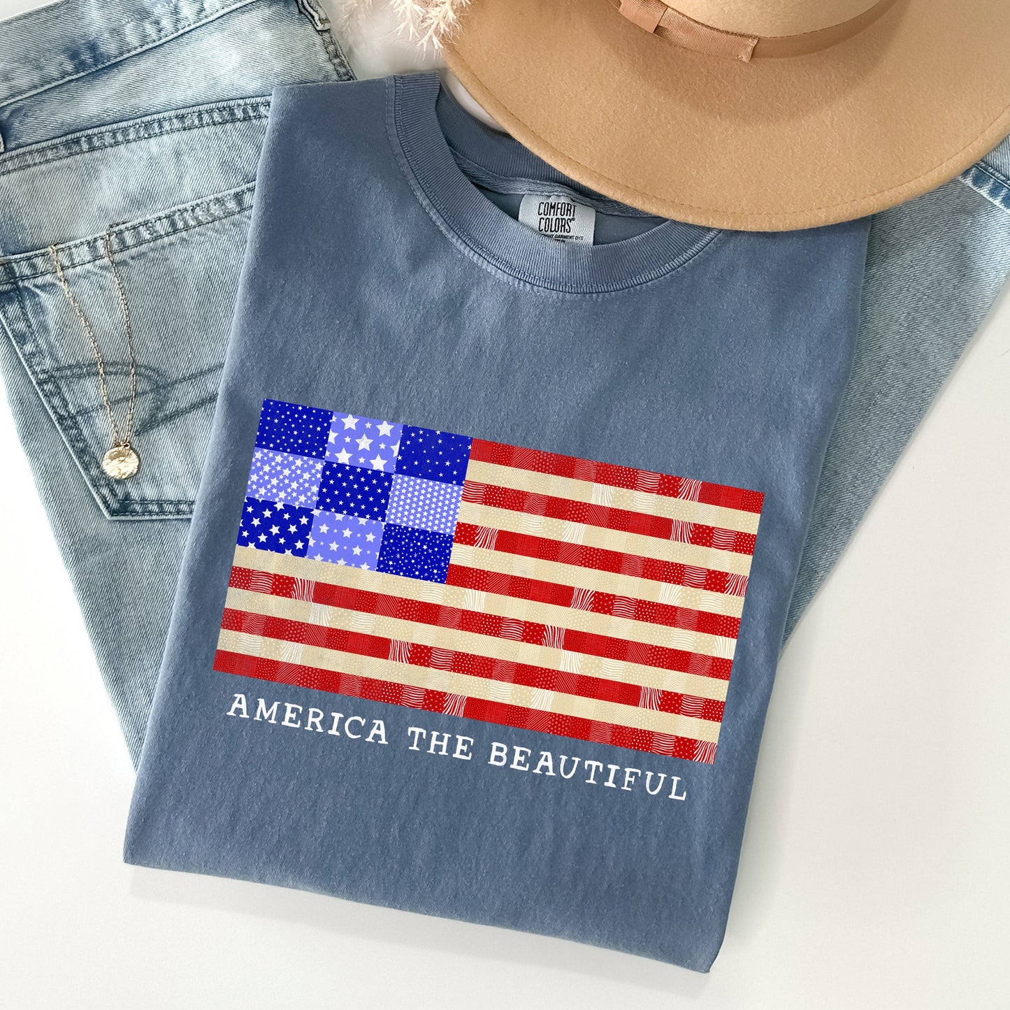 America The Beautiful, Quilt, Flag, 4th of July Tshirt Comfort Colors T-Shirt